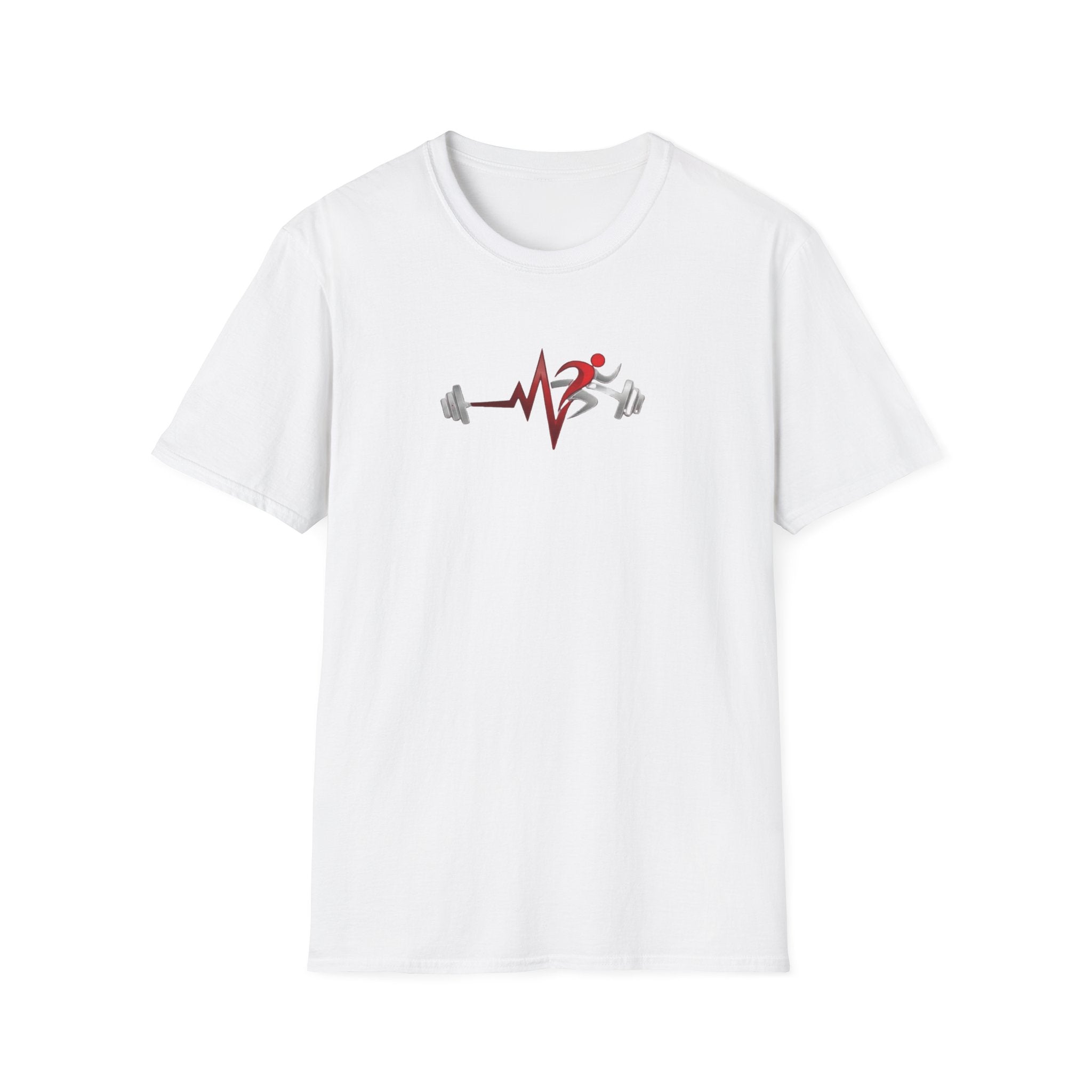 Fitness Heartbeat T-Shirt — Runner & Barbell Pulse Gym Tee