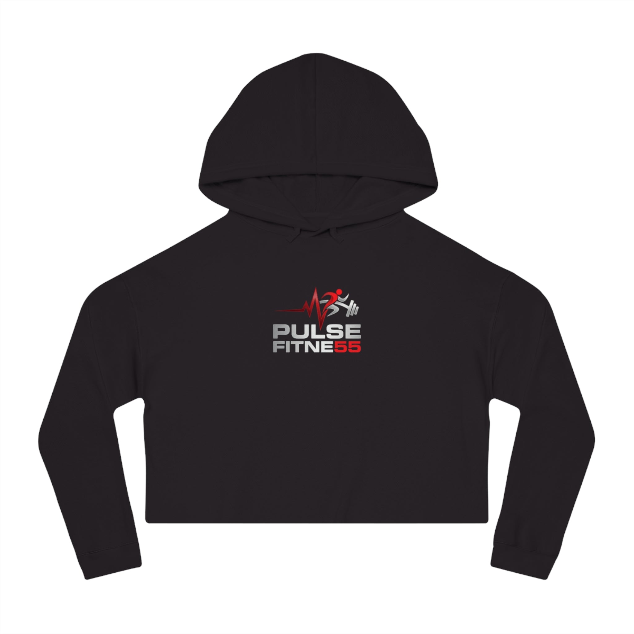 Pulse Fitne55 Women’s Cropped Hoodie — Athletic Logo Crop Top for Gym & Casual Wear