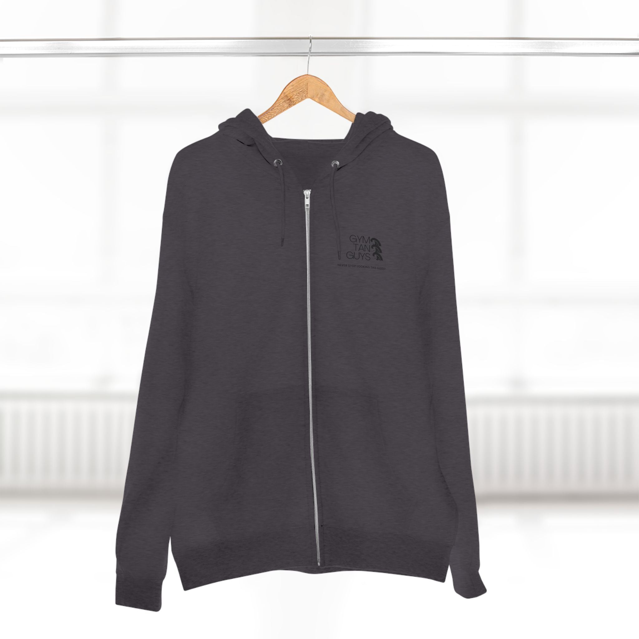 Womens Gym Tan Zip Hoodie — "Never Stop Looking This Good" logo