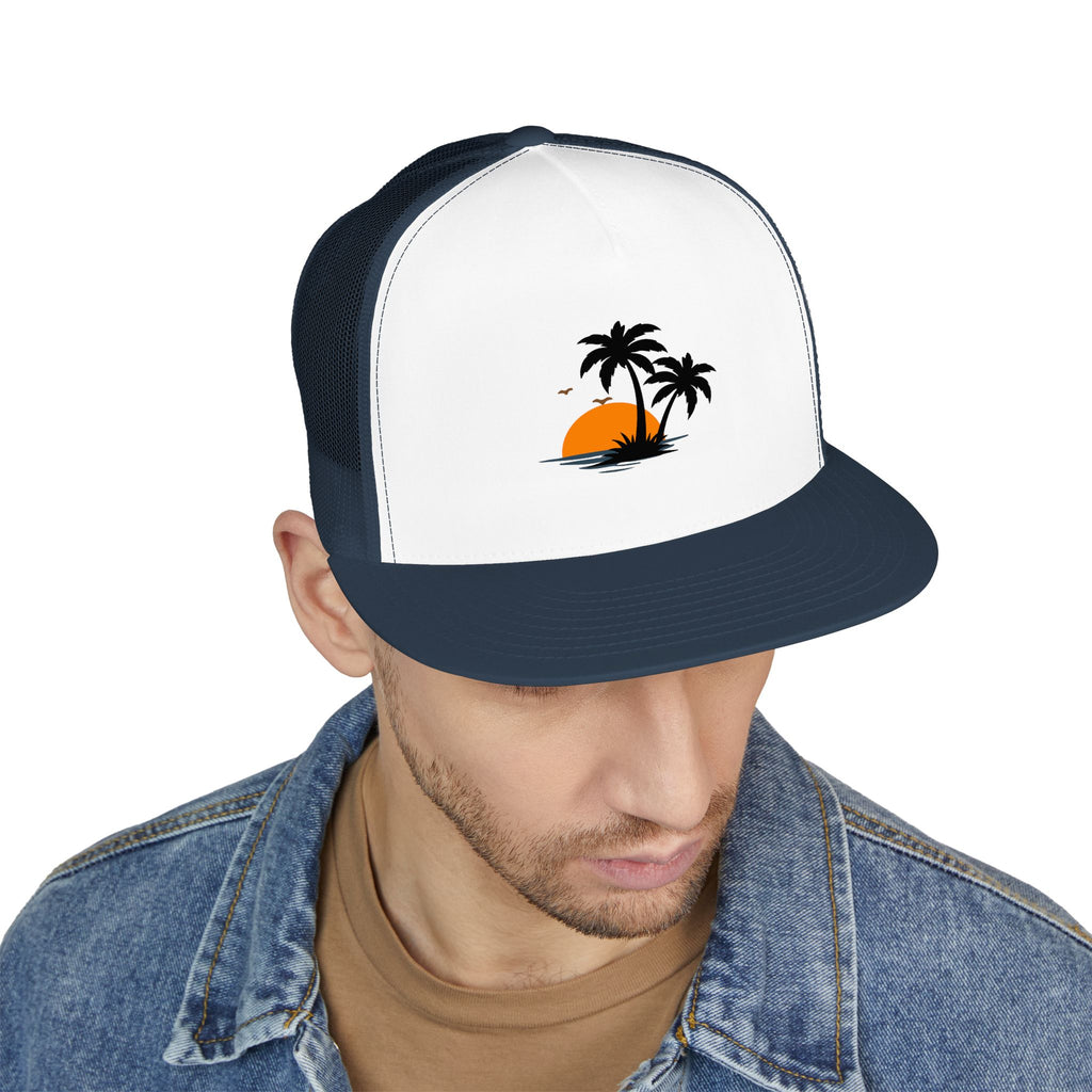 Trucker Cap — Sunset Palm Island Embroidered Beach Hat