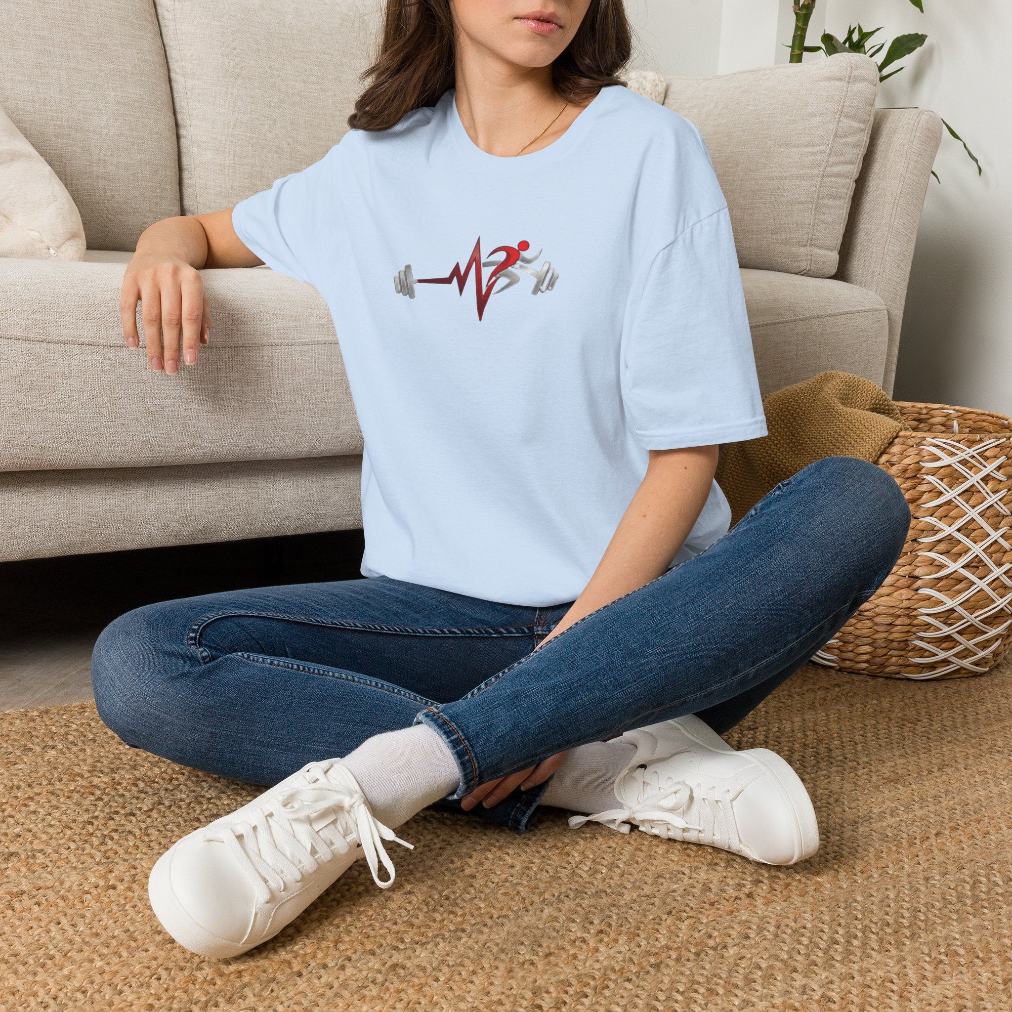Fitness Heartbeat T-Shirt — Runner & Barbell Pulse Gym Tee