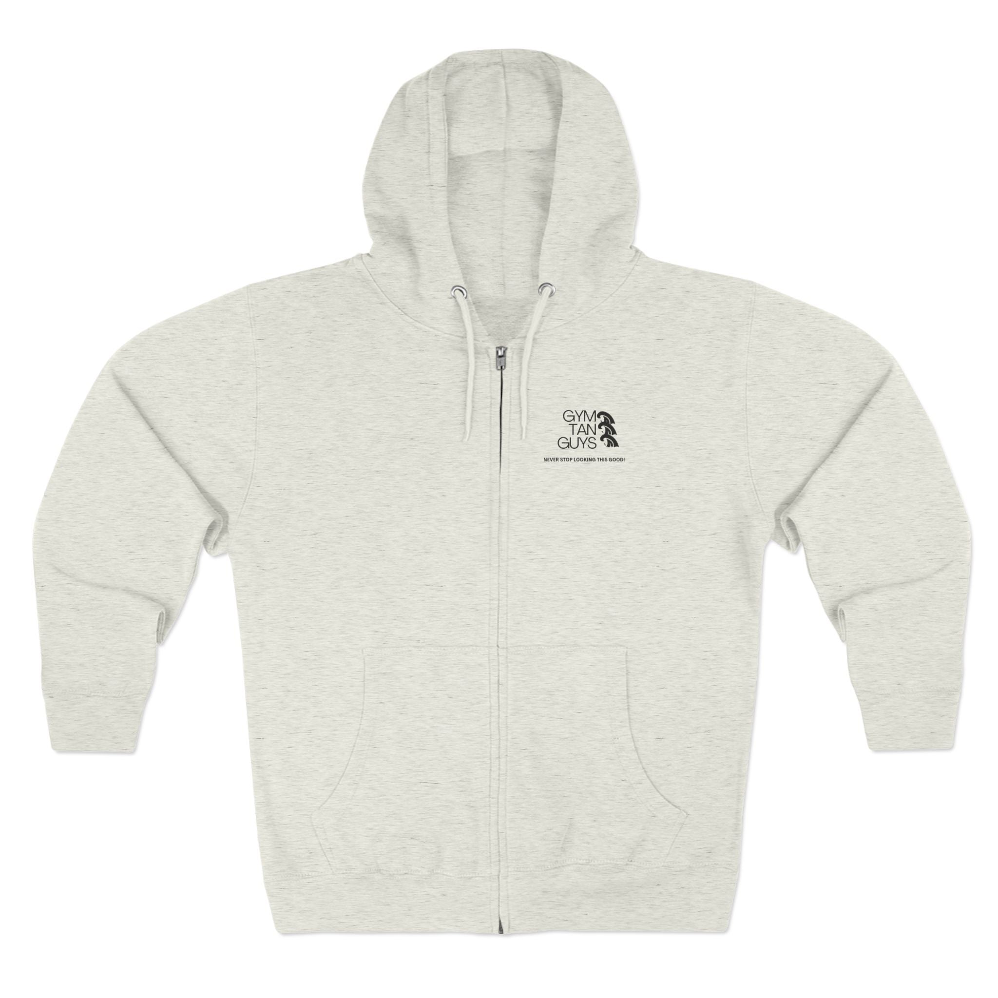 Womens Gym Tan Zip Hoodie — "Never Stop Looking This Good" logo