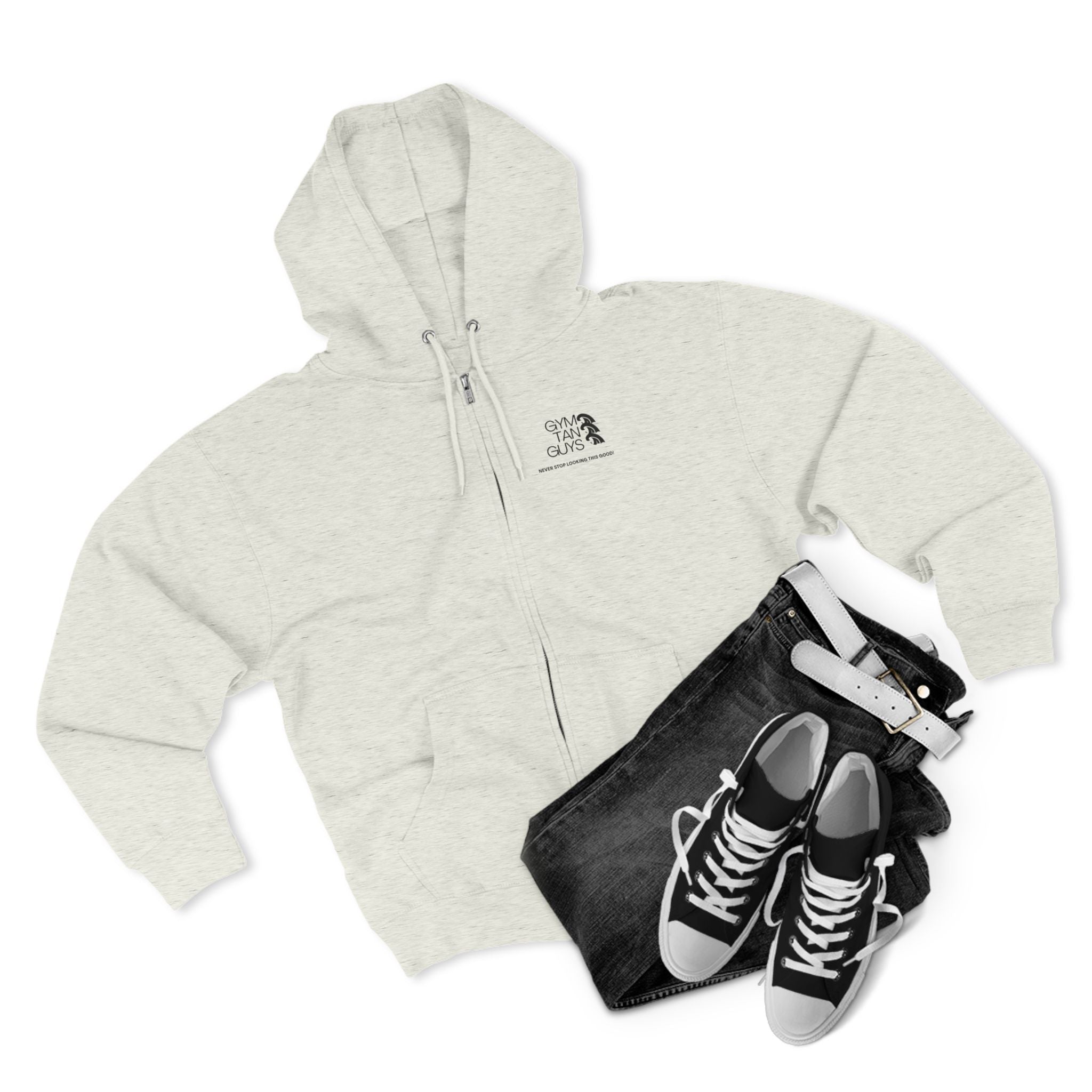 Womens Gym Tan Zip Hoodie — "Never Stop Looking This Good" logo