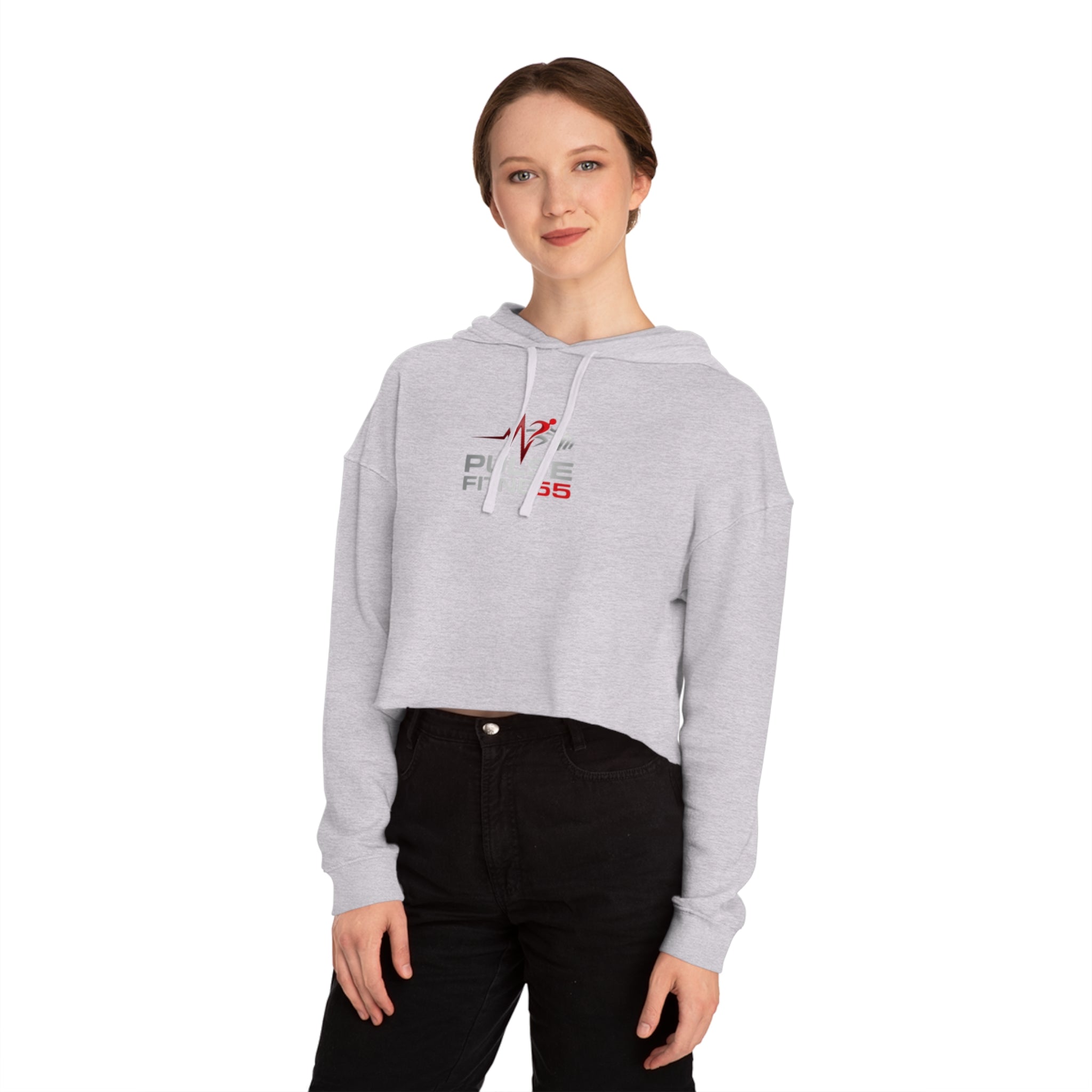 Pulse Fitne55 Women’s Cropped Hoodie — Athletic Logo Crop Top for Gym & Casual Wear