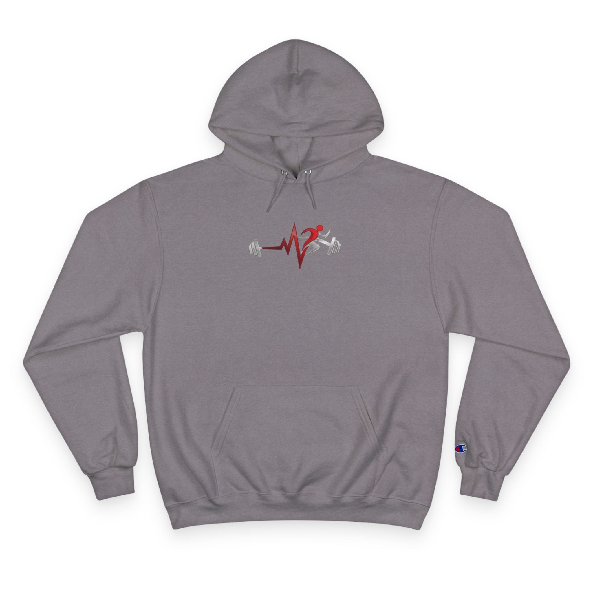 Womens Champion Hoodie — Minimal Fitness Hoodie with Heartbeat & Barbell Graphic