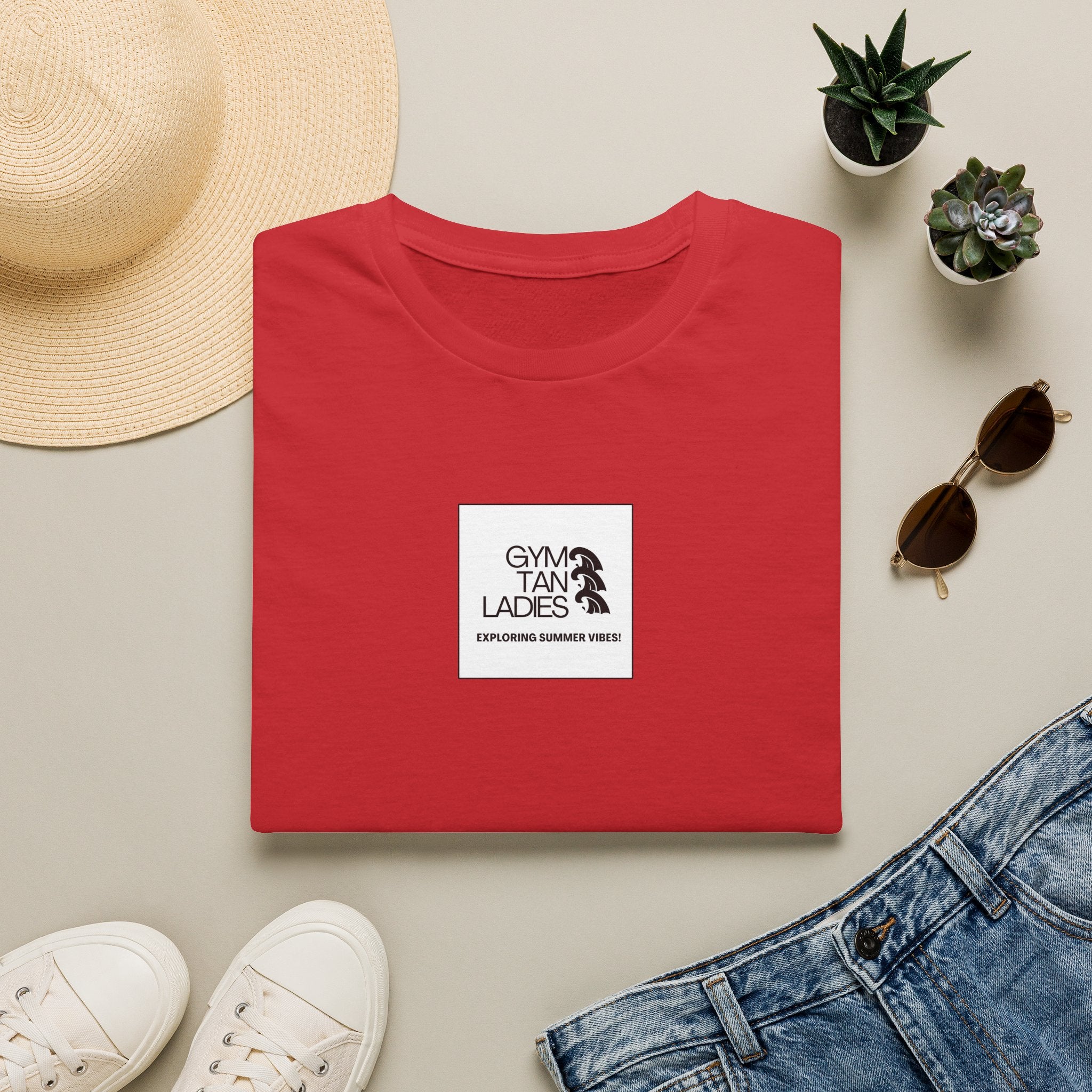 Pulse Fitne55 Gym Tan T-Shirt — Minimal Beachy Summer Graphic Tee