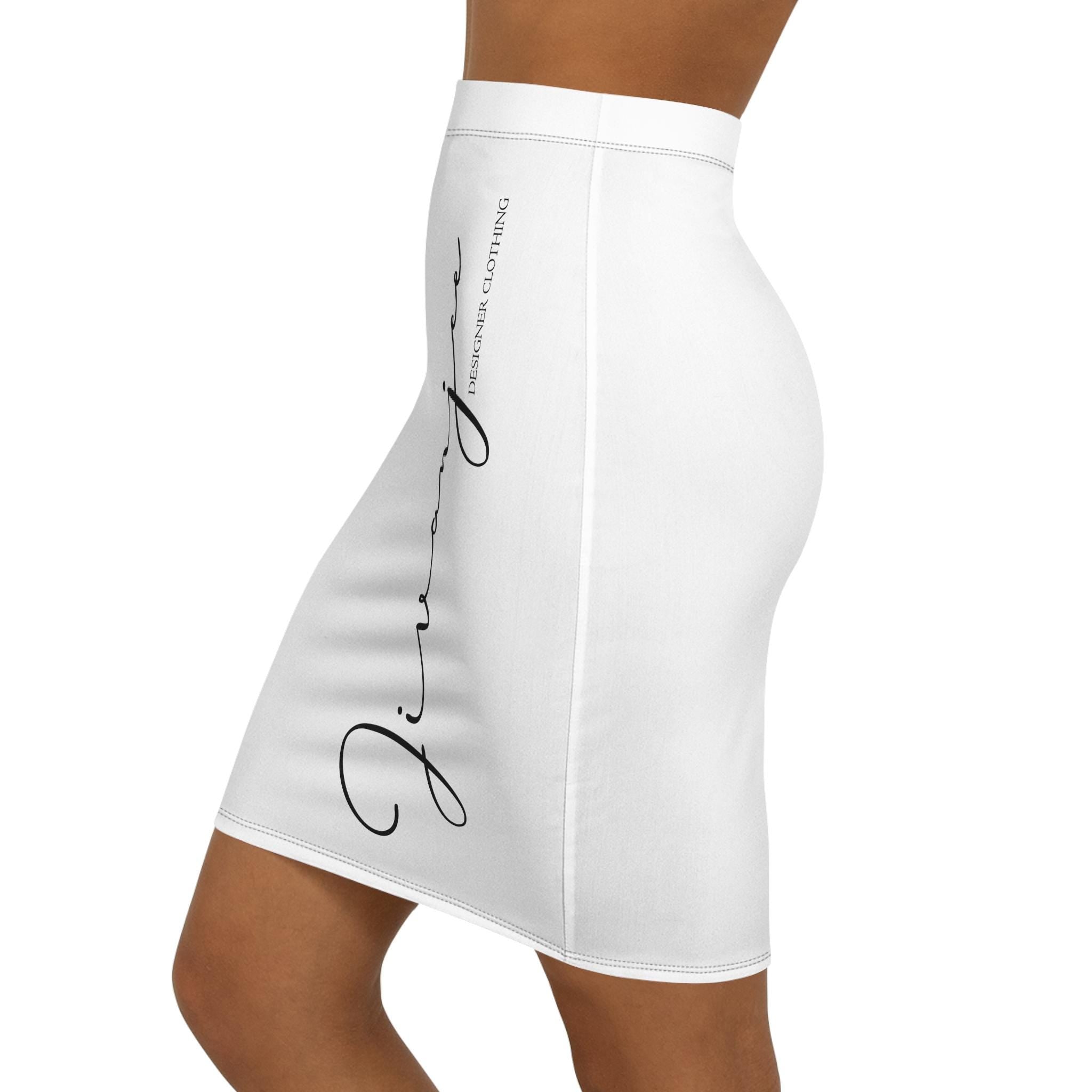 Jivanjee Designer Script Signature Pencil Skirt | White side print