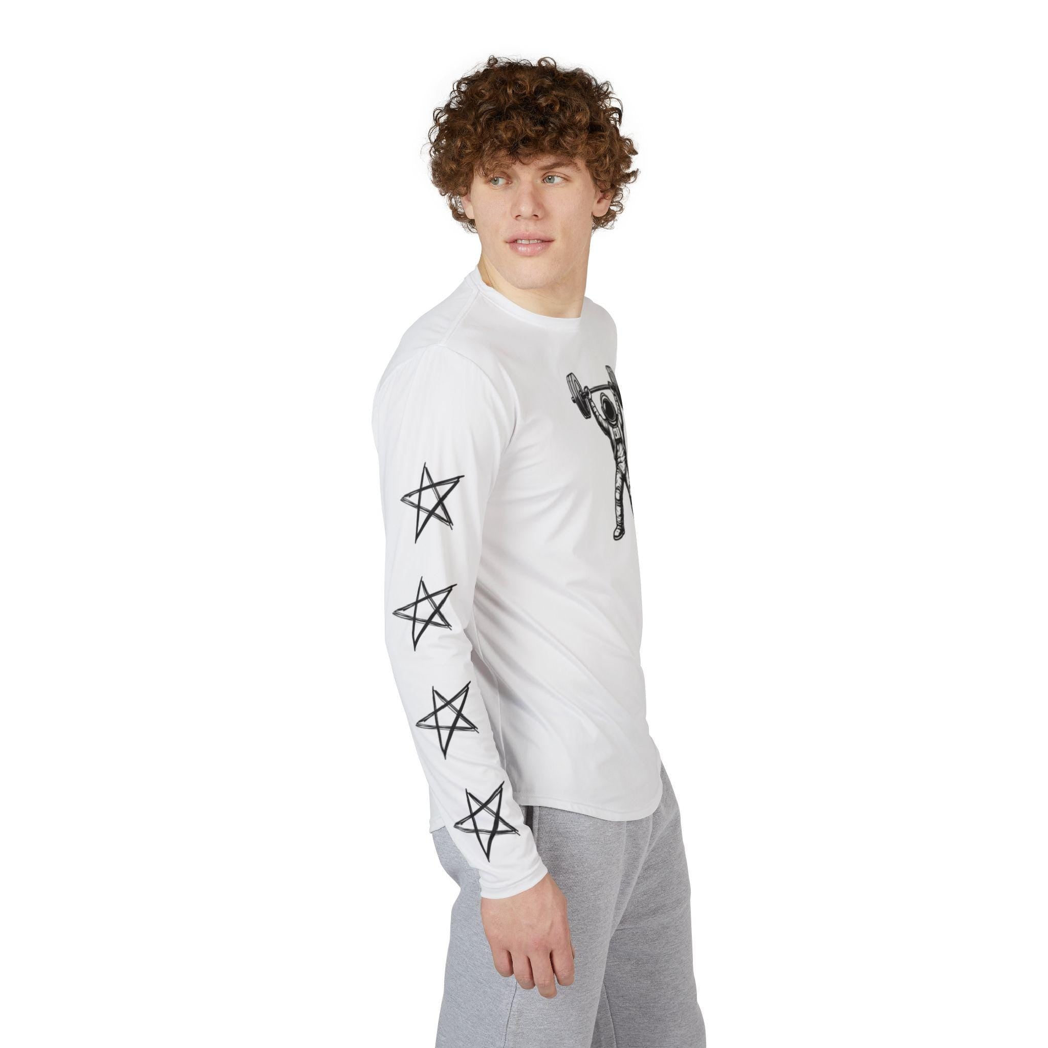 Weightlifting Astronaut Long Sleeve Shirt | GymStar Logo, Star Sleeve