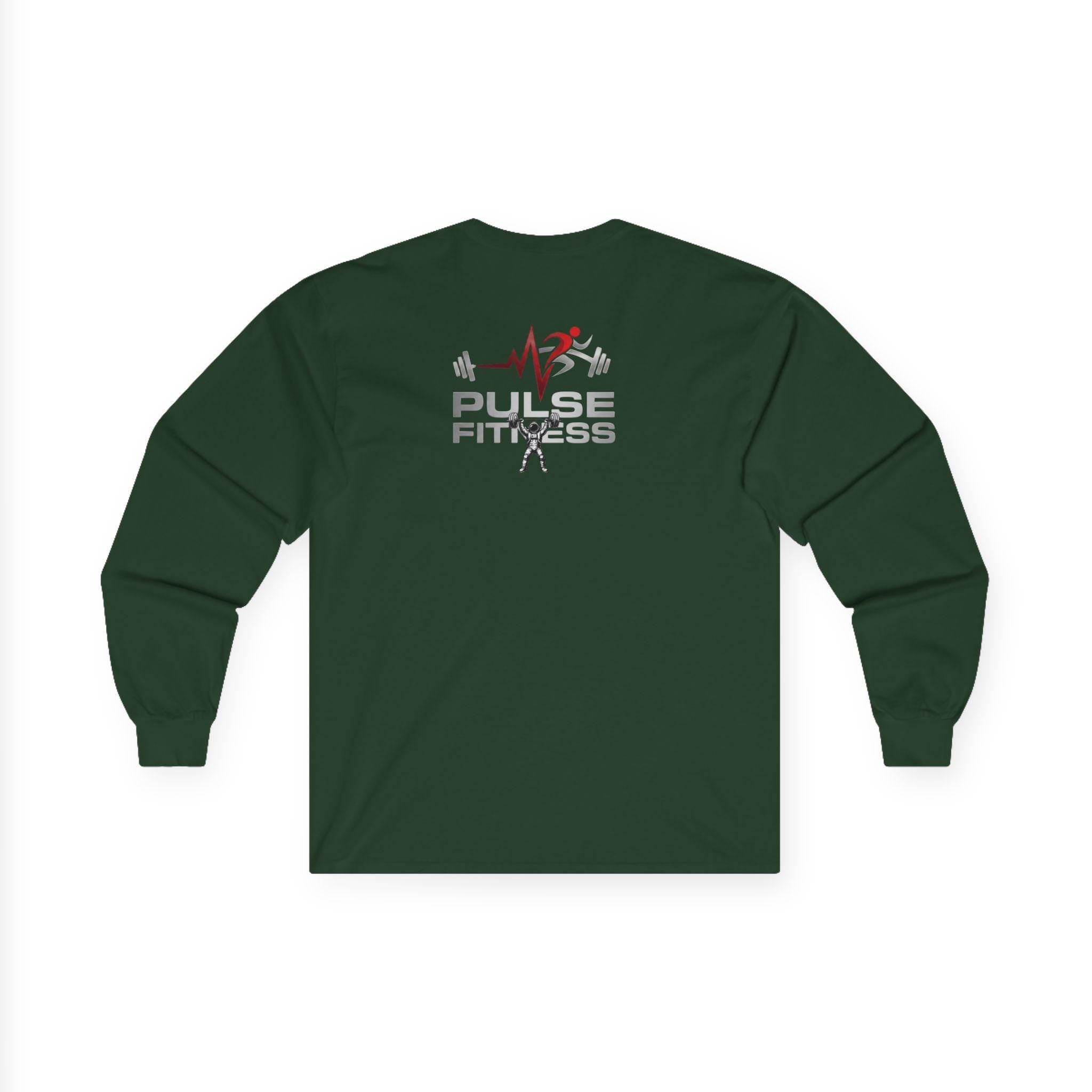 Astronaut Weightlifting Long Sleeve Tee | Pulse Fitness Logo on Back