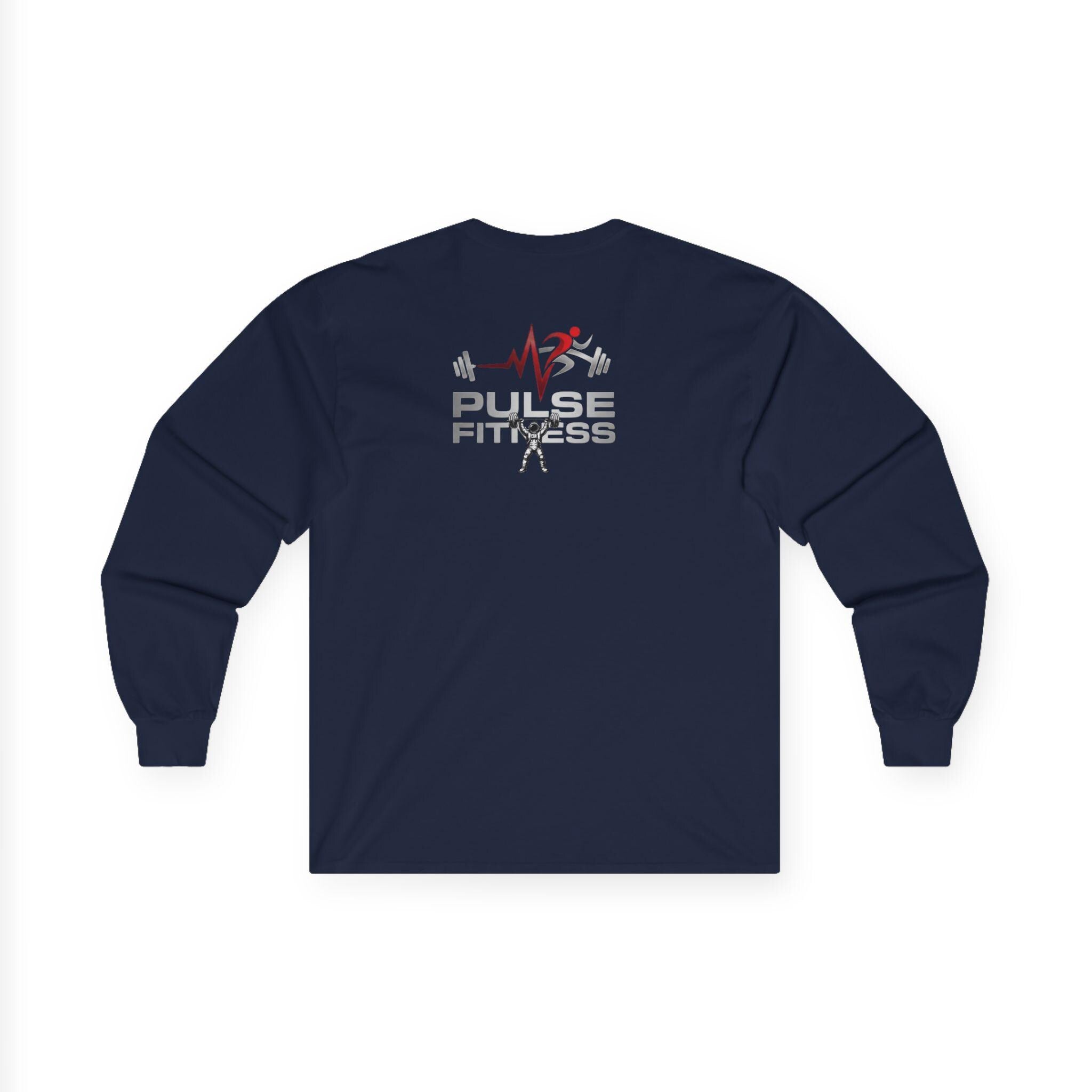 Astronaut Weightlifting Long Sleeve Tee | Pulse Fitness Logo on Back