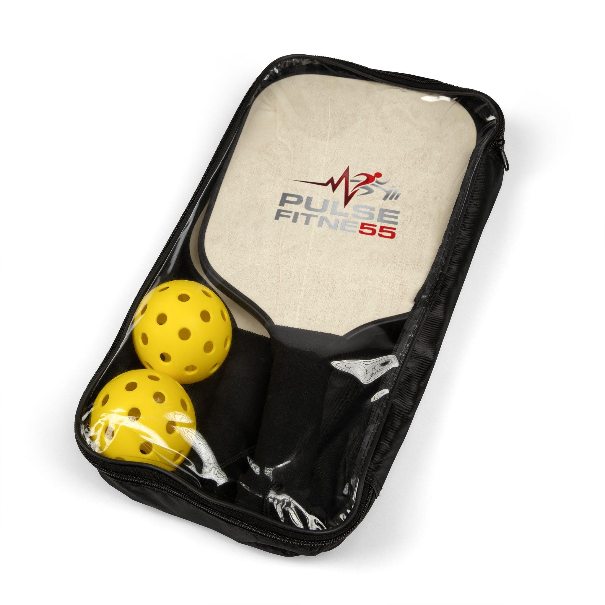Pulse Fitness 55 Logo Pickleball Paddle Set | Pickleball Kit, 2 Paddles & Balls