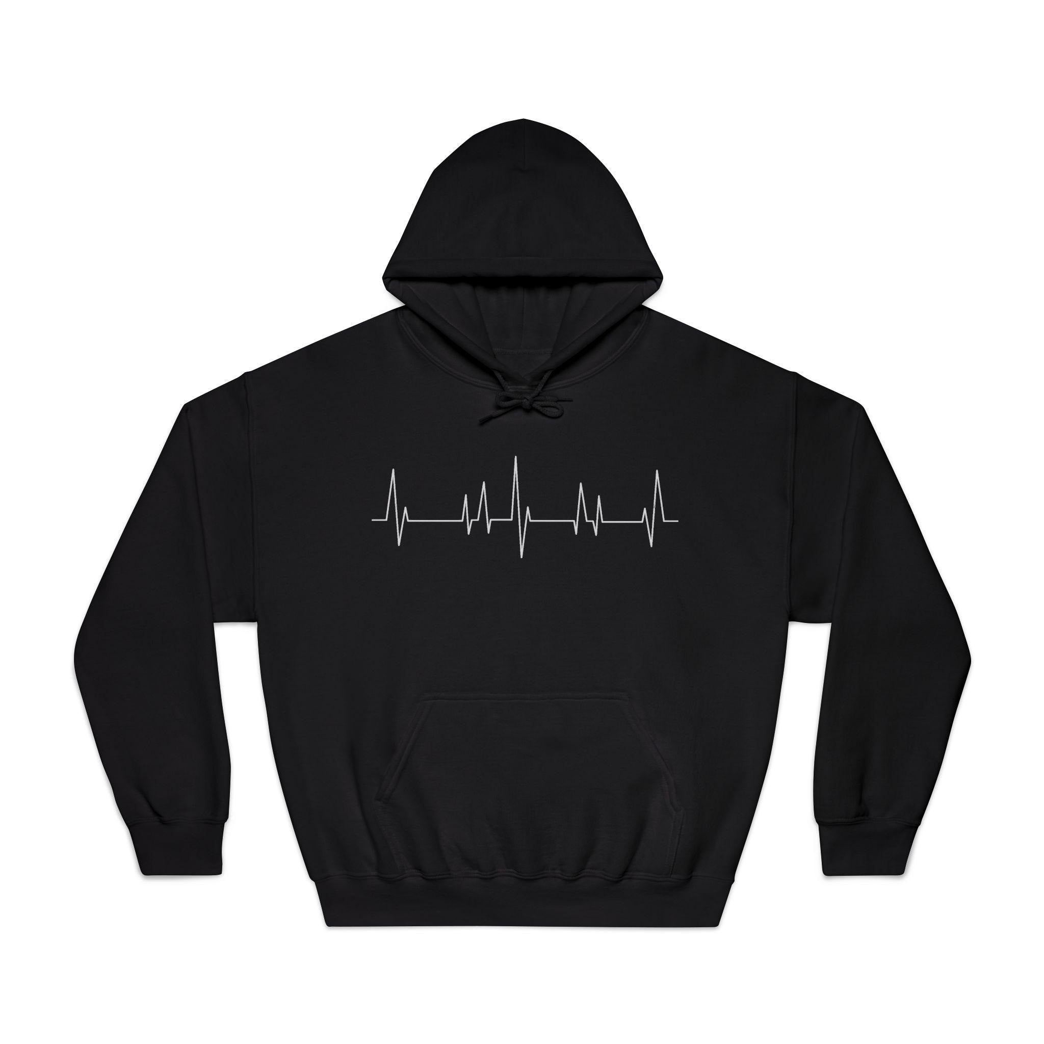 Heartbeat EKG Line Hoodie | Medical ECG Design, Minimal Black Sweatshirt