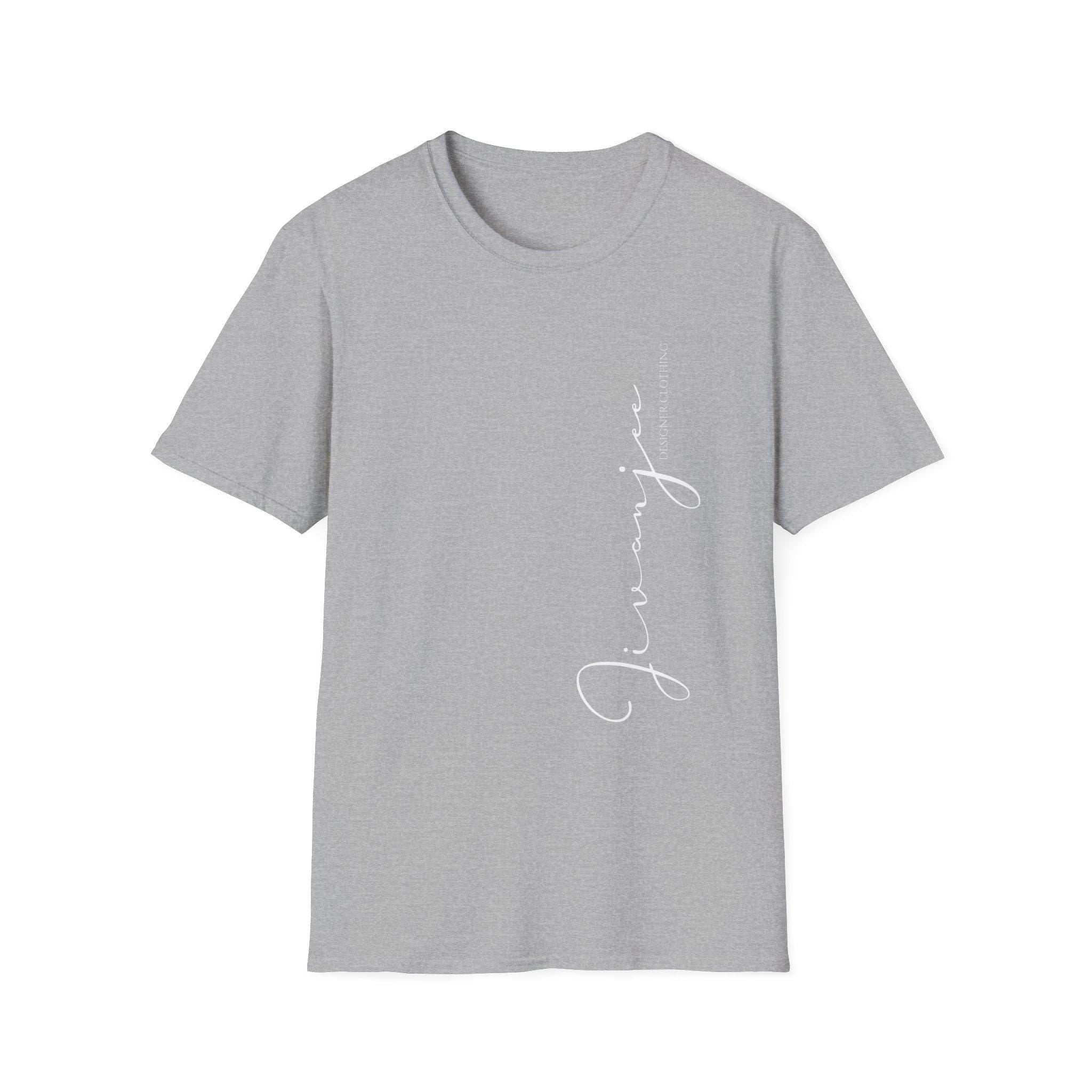 Jivanjee designer Minimal Script Logo T-Shirt | Vertical Signature Side Print