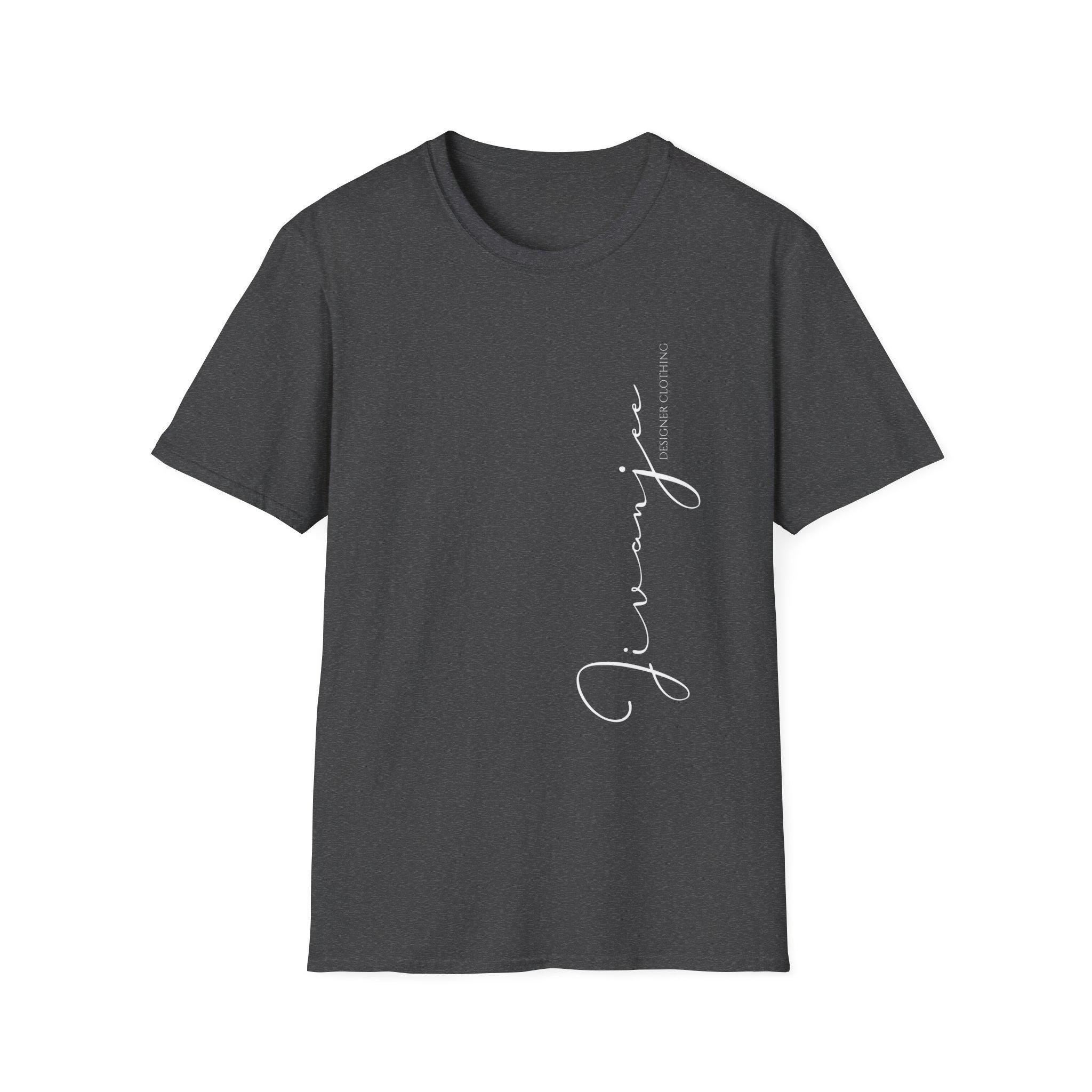 Jivanjee designer Minimal Script Logo T-Shirt | Vertical Signature Side Print