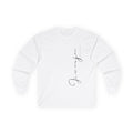Jivanjee Designer Script Vertical Print Long Sleeve Tee | Minimal Calligraphy