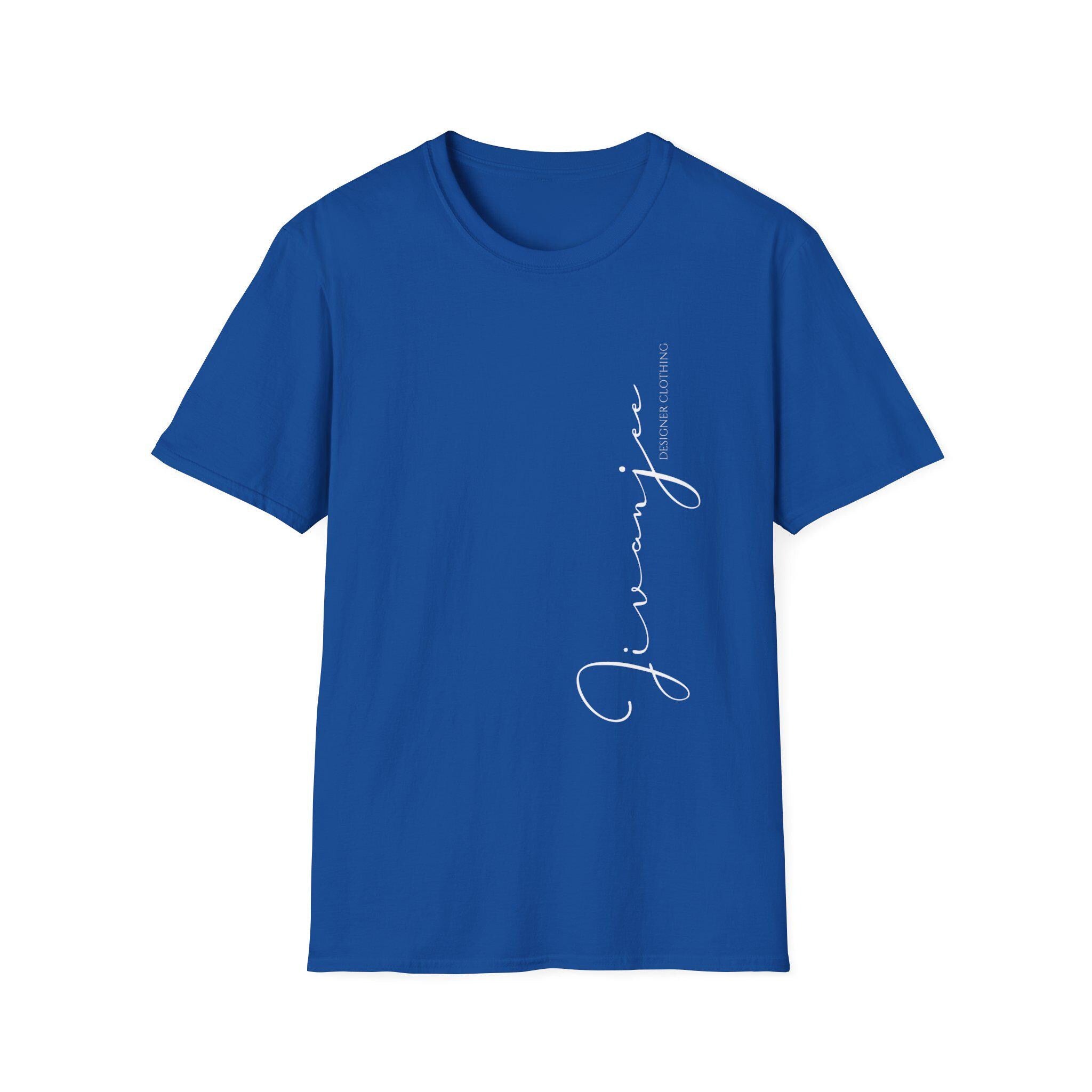 Jivanjee designer Minimal Script Logo T-Shirt | Vertical Signature Side Print