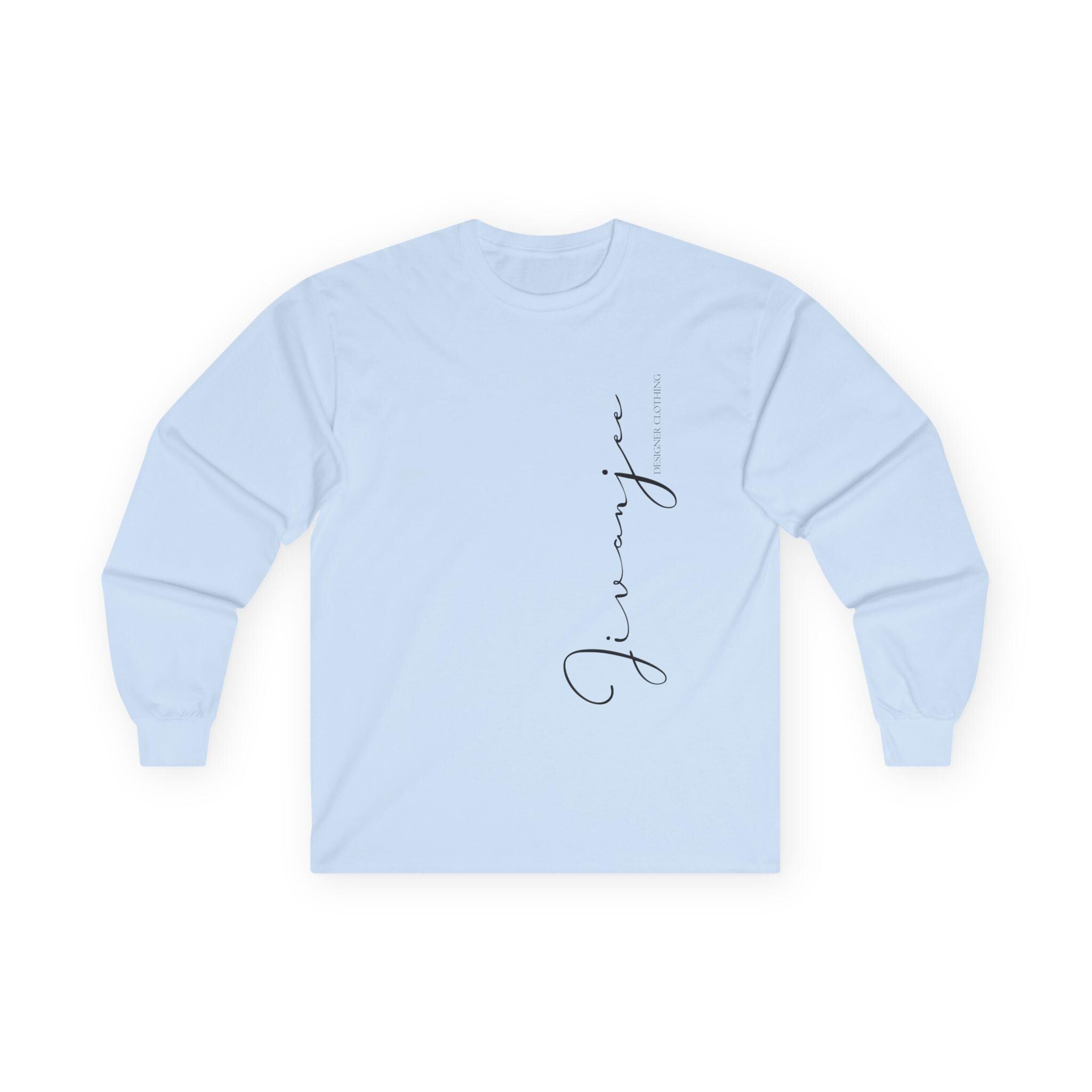 Jivanjee Designer Script Vertical Print Long Sleeve Tee | Minimal Calligraphy