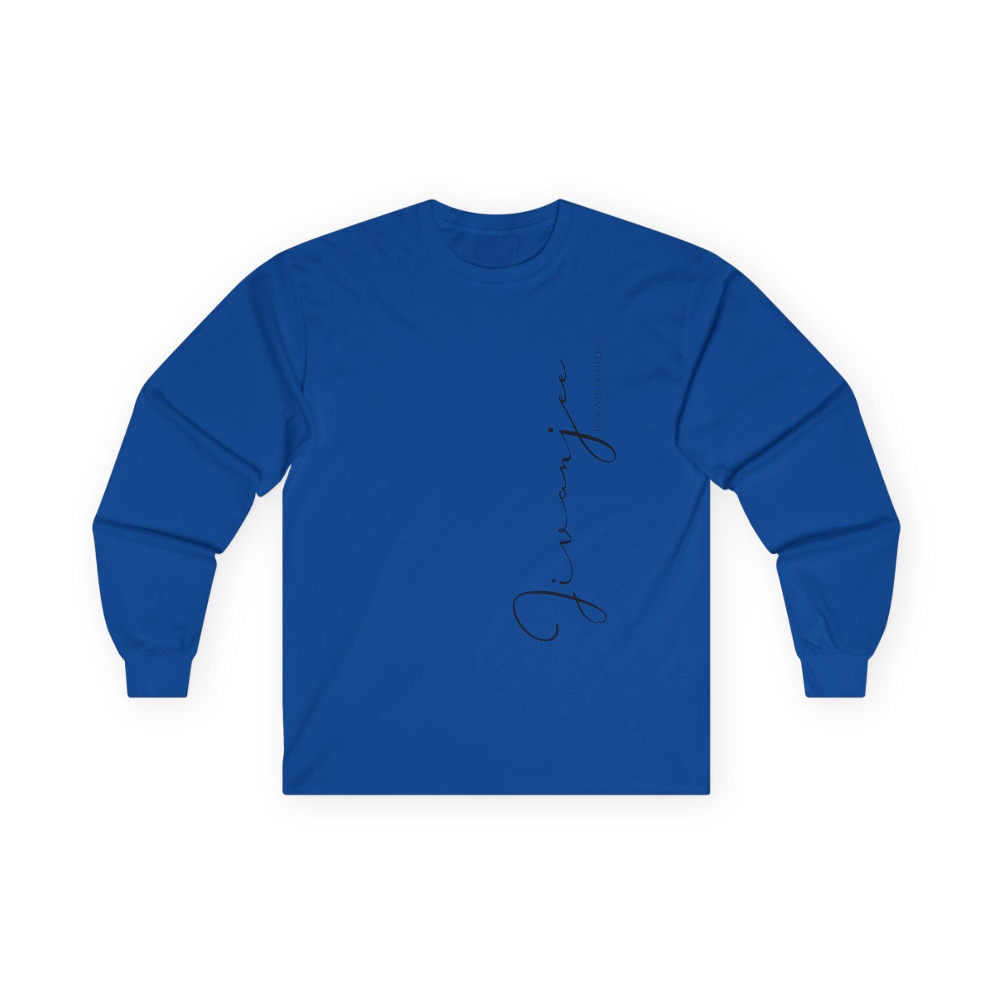 Jivanjee Designer Script Vertical Print Long Sleeve Tee | Minimal Calligraphy