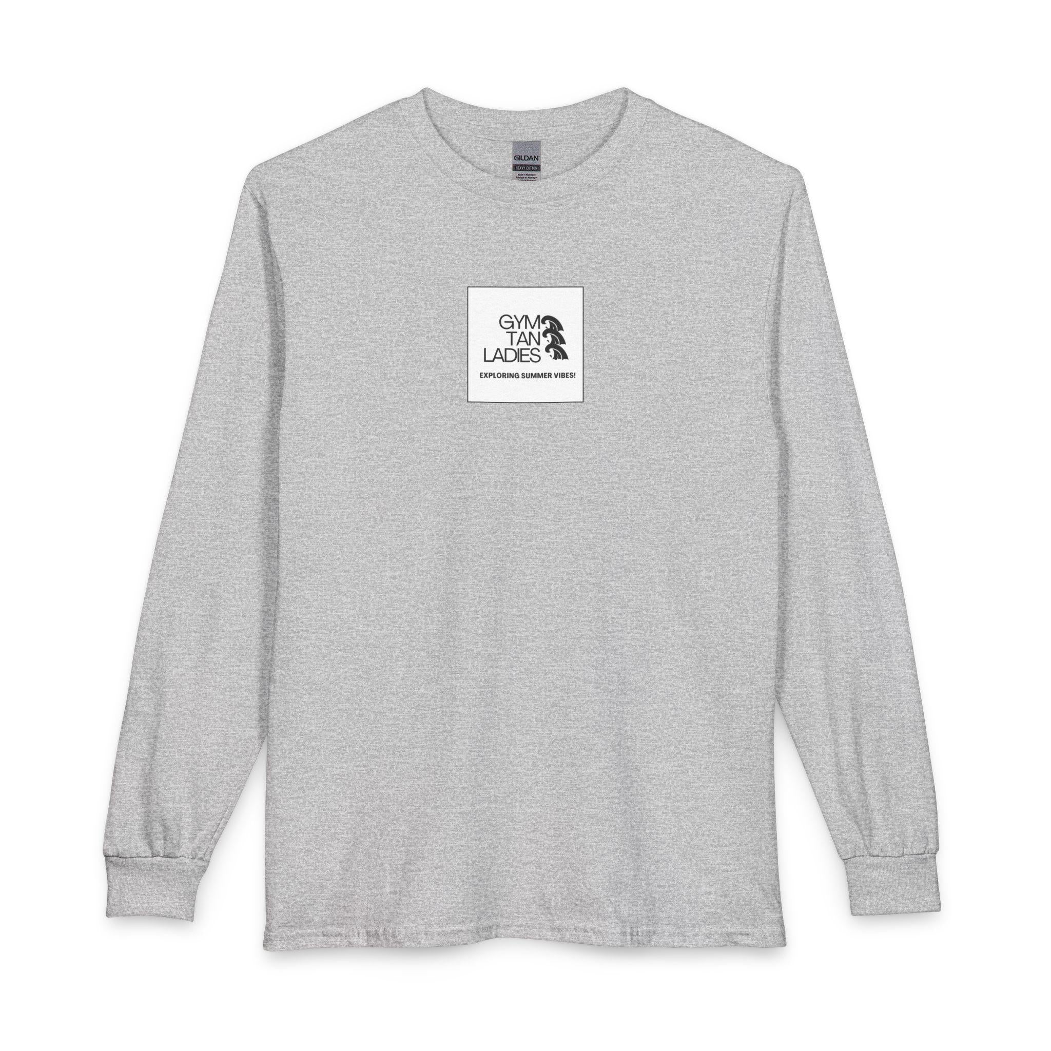 Mens Gym Tan Long Sleeve Tee — "Exploring Summer Vibes" Graphic
