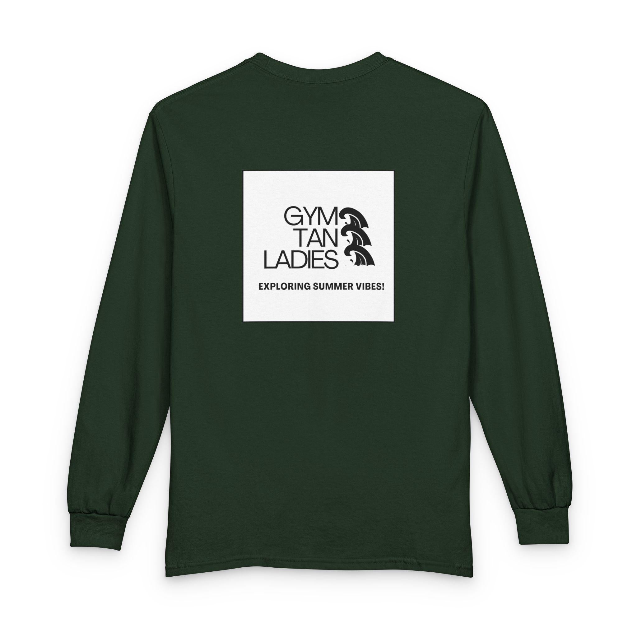 Mens Gym Tan Long Sleeve Tee — "Exploring Summer Vibes" Graphic