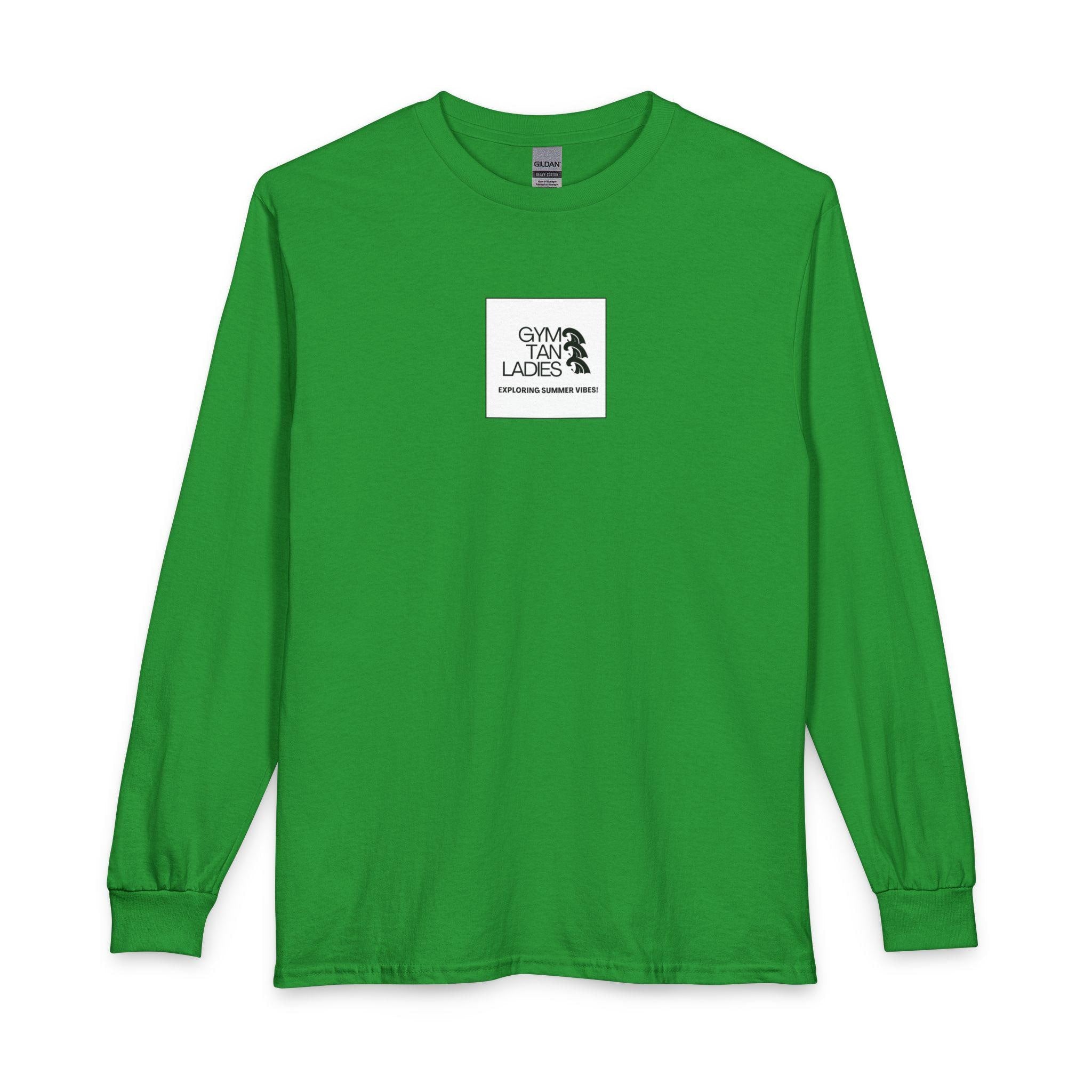 Mens Gym Tan Long Sleeve Tee — "Exploring Summer Vibes" Graphic