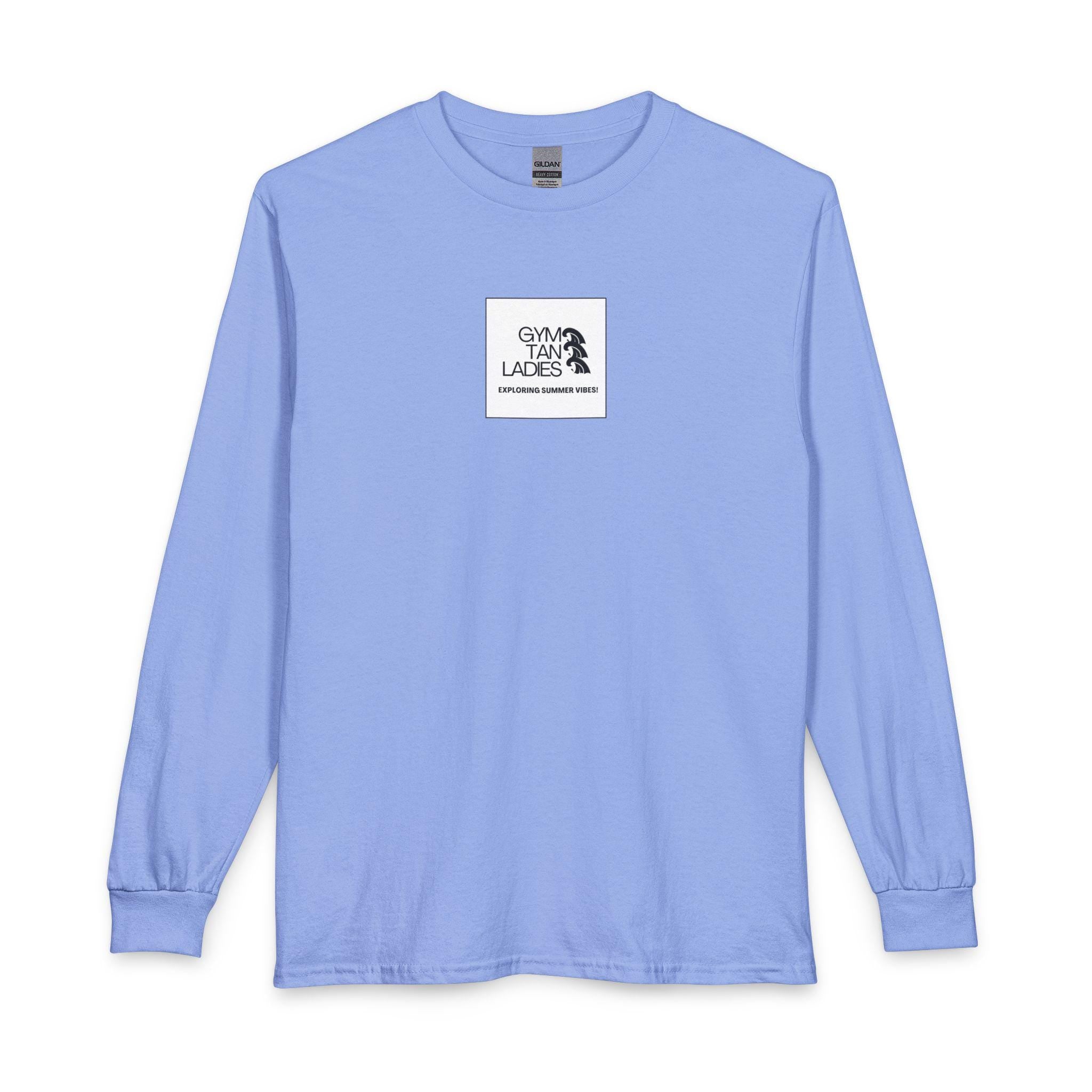 Mens Gym Tan Long Sleeve Tee — "Exploring Summer Vibes" Graphic