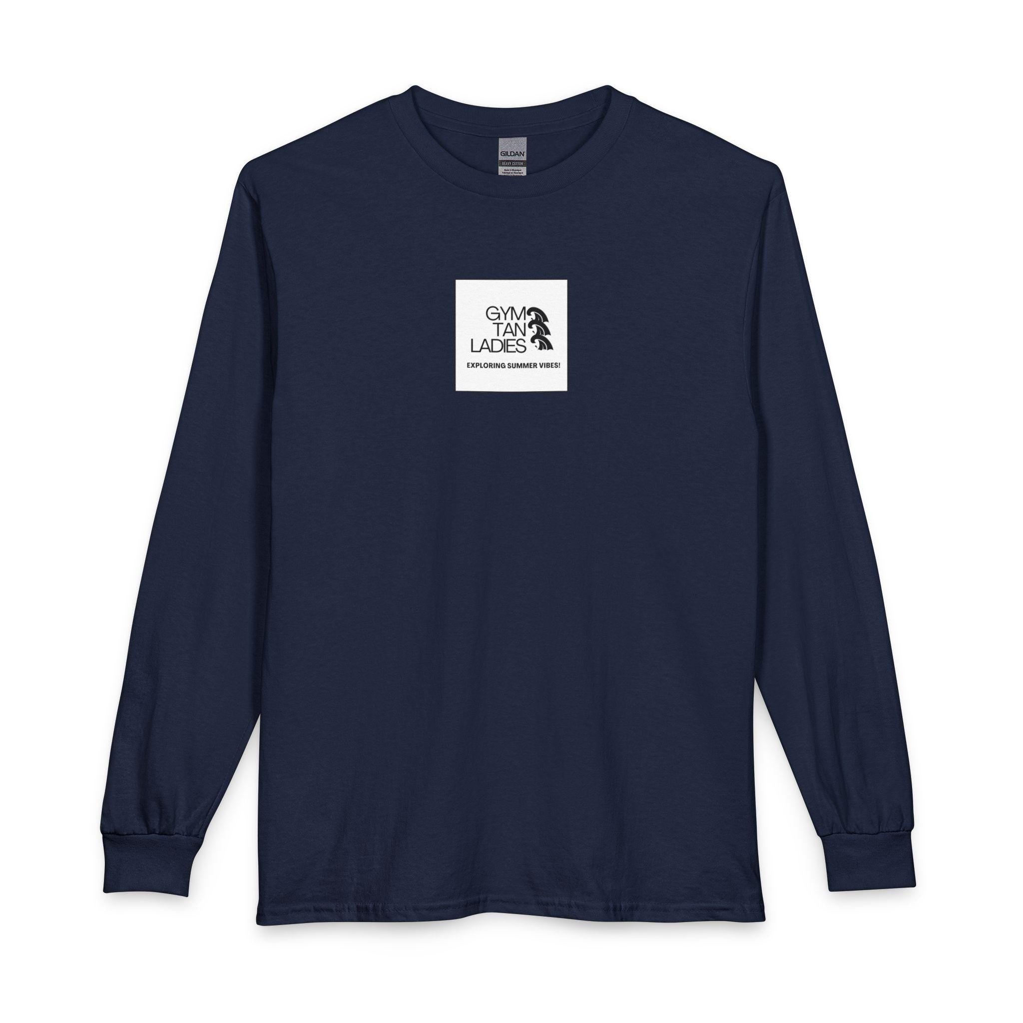 Mens Gym Tan Long Sleeve Tee — "Exploring Summer Vibes" Graphic