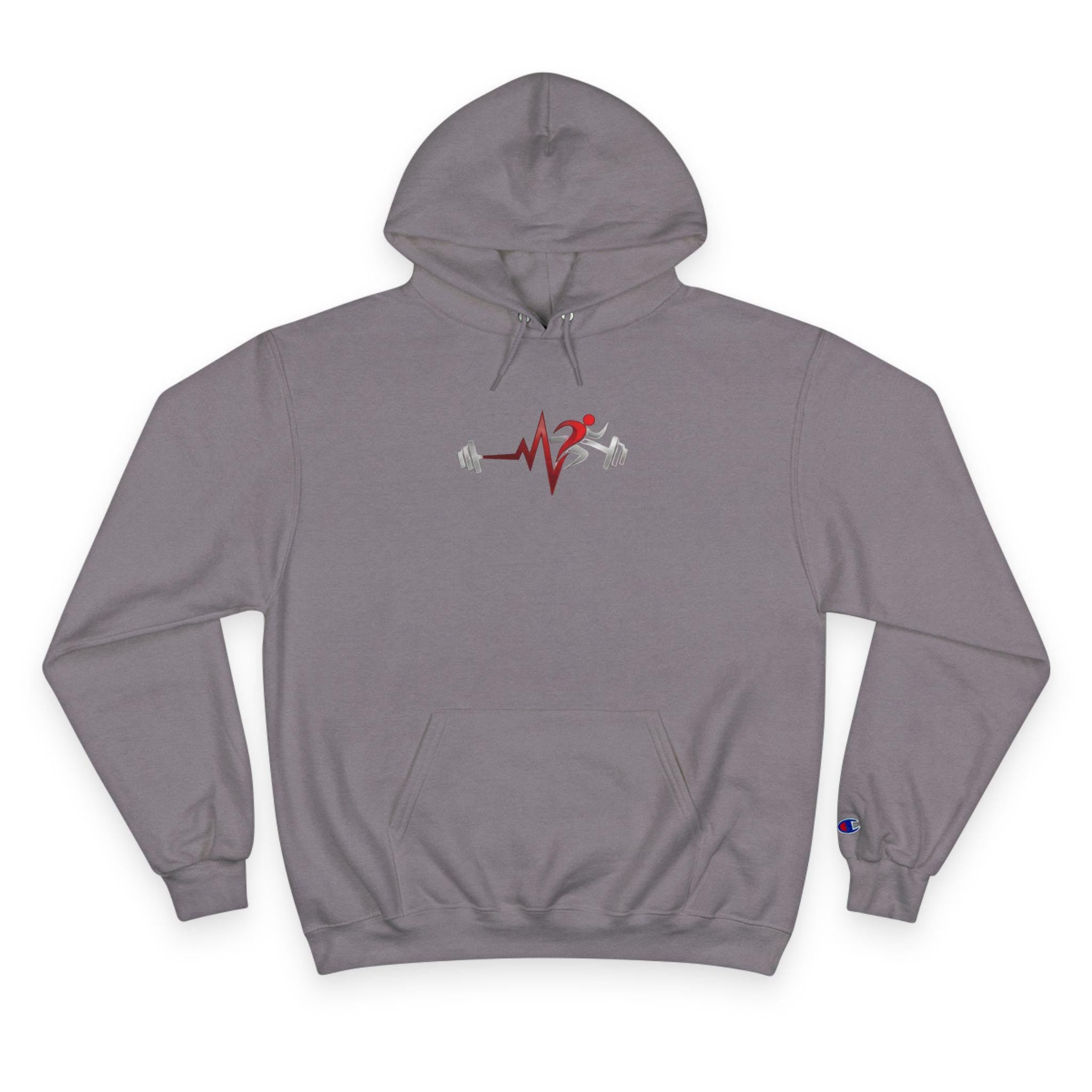 Womens Champion Hoodie — Minimal Fitness Hoodie with Heartbeat & Barbell Graphic