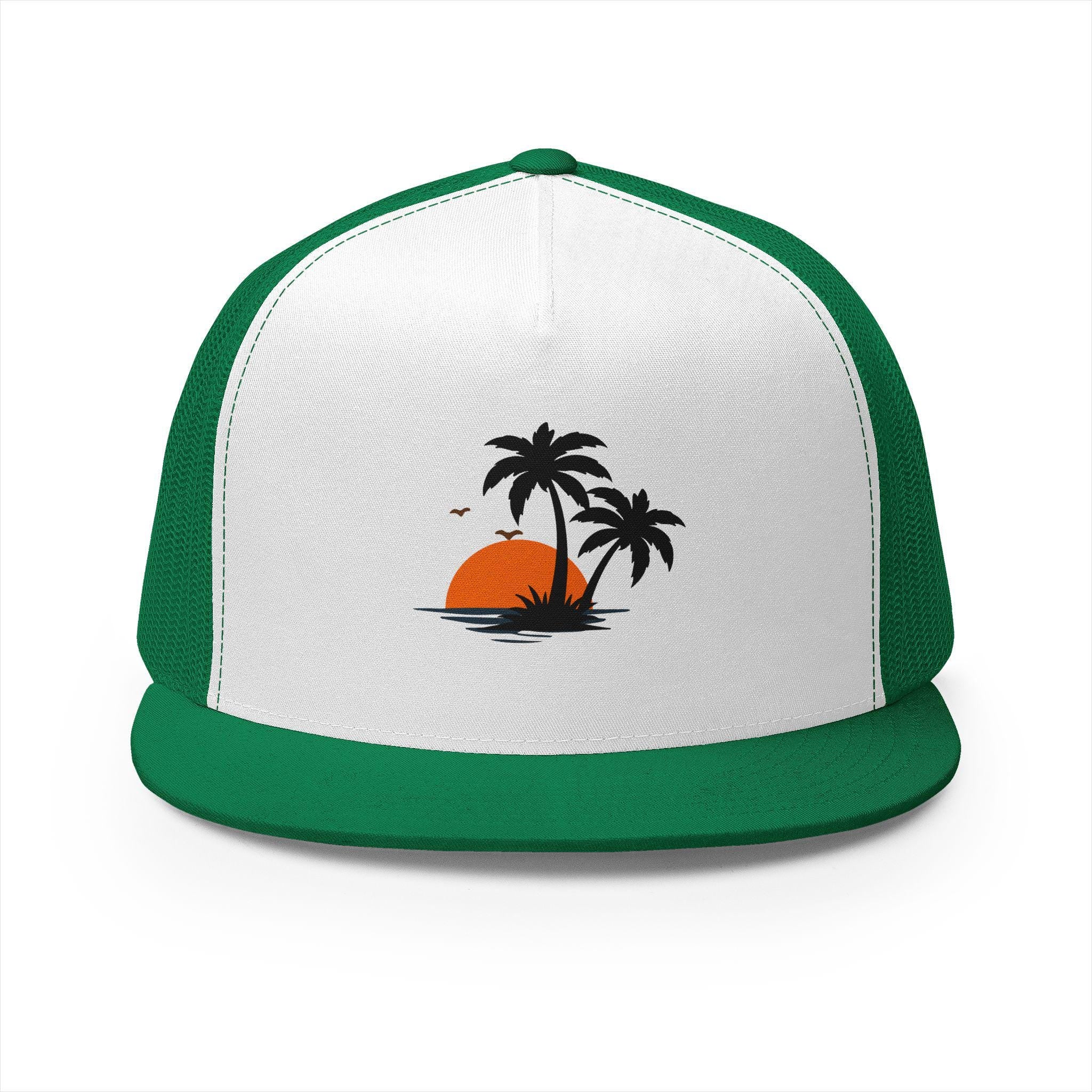 Snapback Trucker Cap — Sunset Palm Island Embroidered Beach Hat