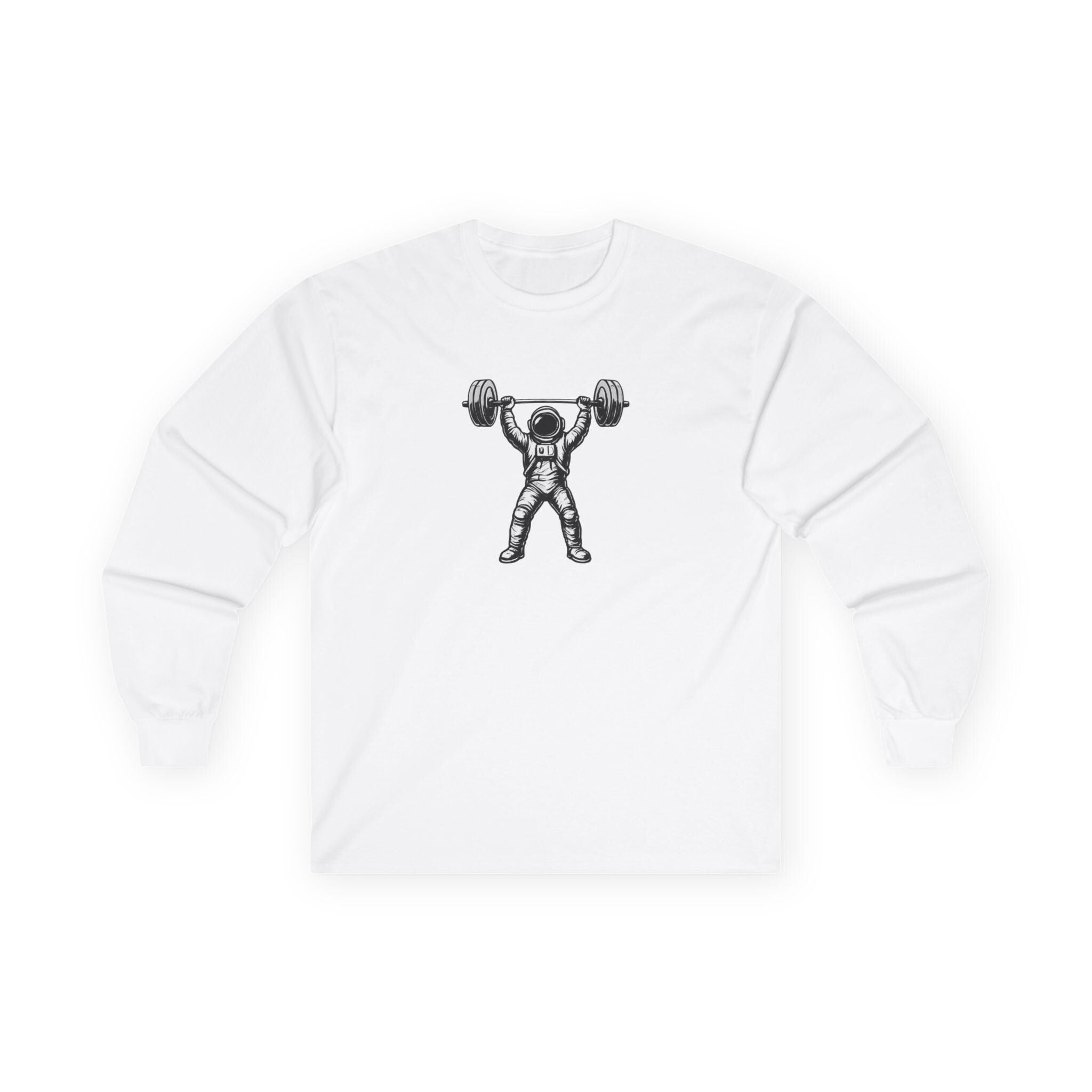 Astronaut Weightlifting Long Sleeve Tee | Pulse Fitness Logo on Back
