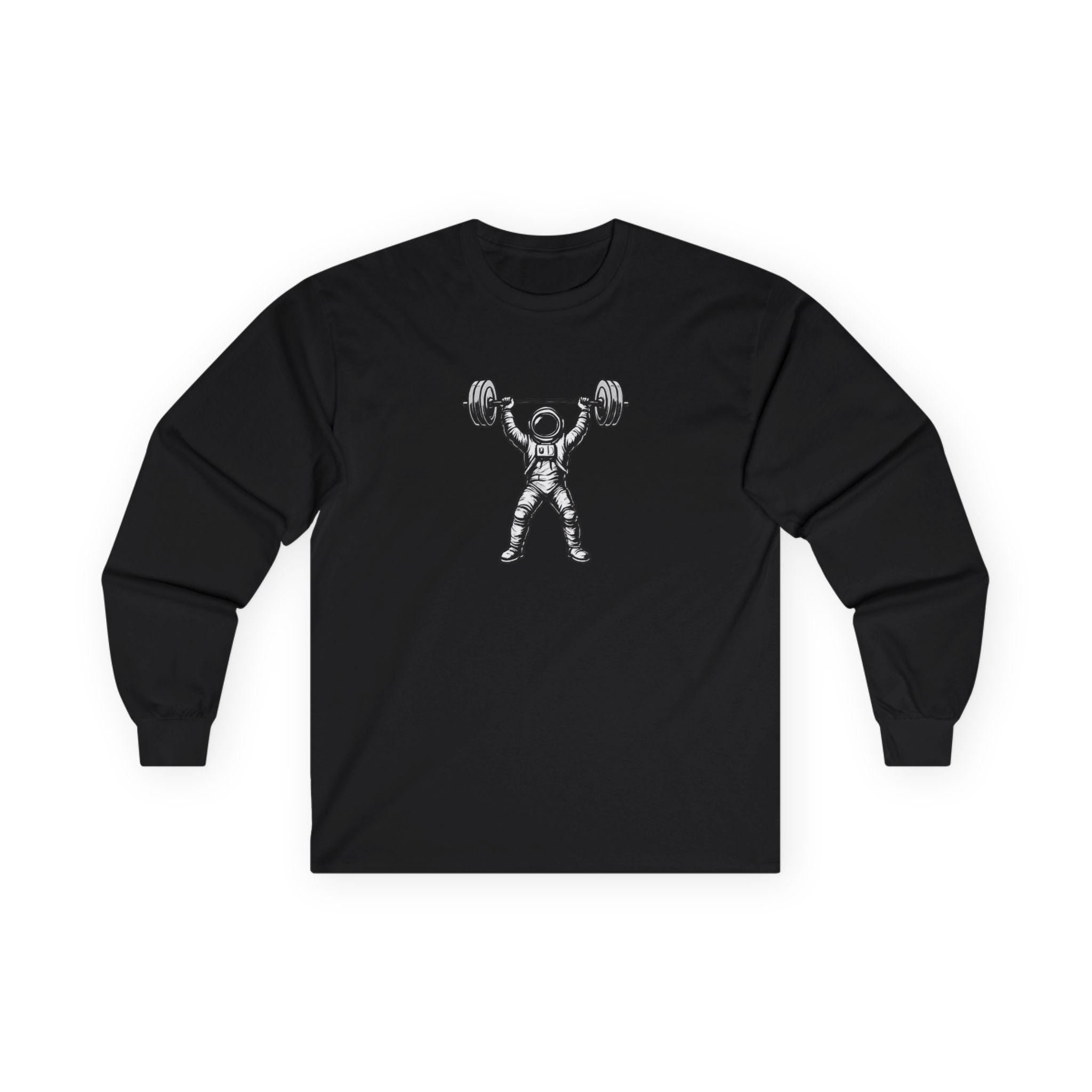 Astronaut Weightlifting Long Sleeve Tee | Pulse Fitness Logo on Back