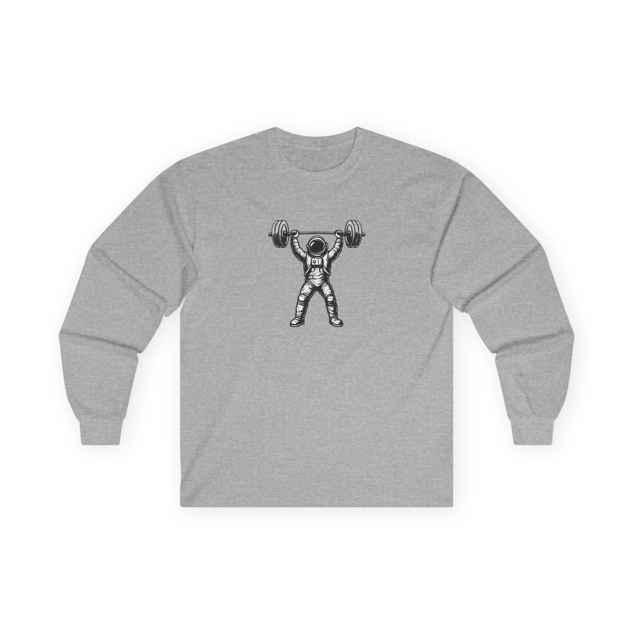 Astronaut Weightlifting Long Sleeve Tee | Pulse Fitness Logo on Back