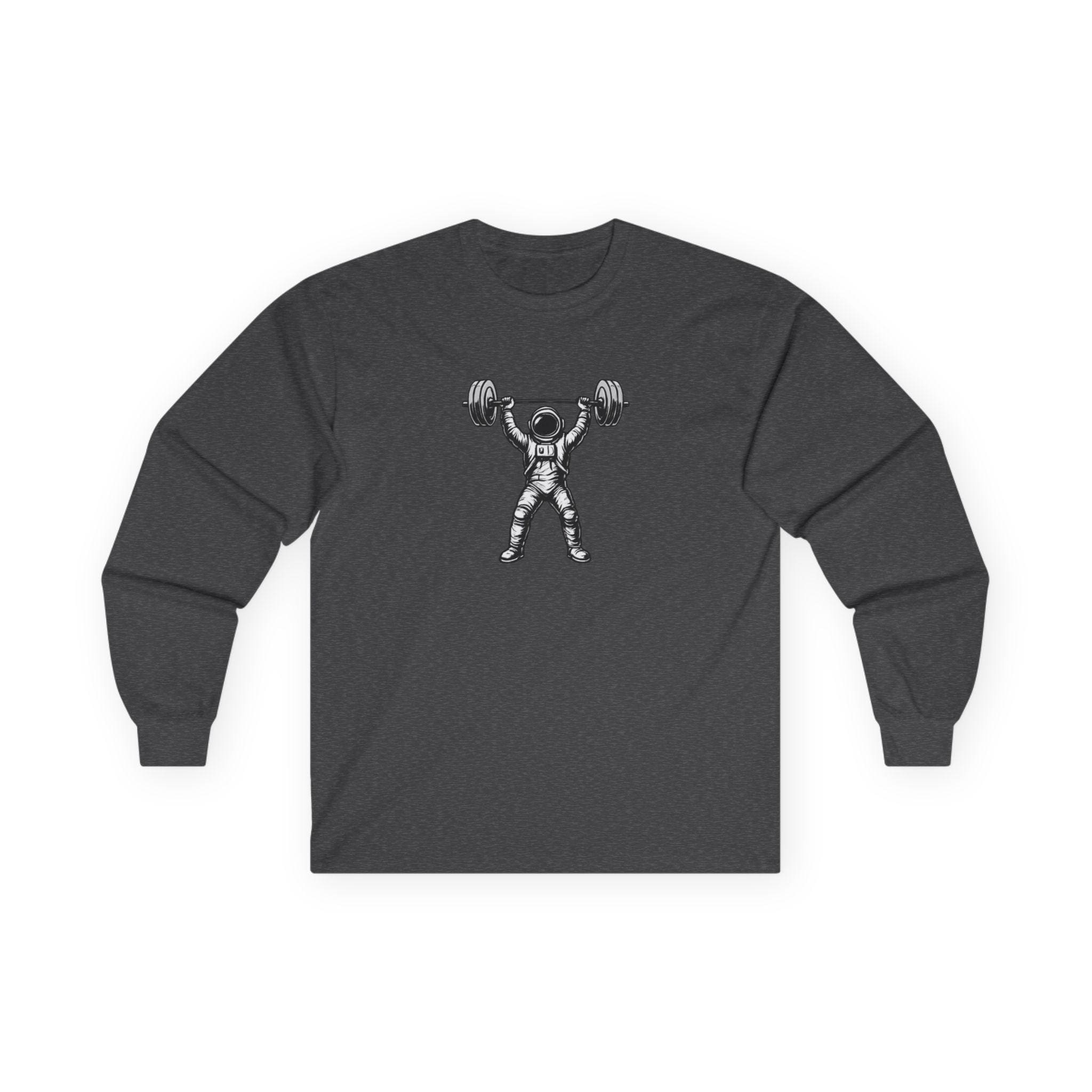 Astronaut Weightlifting Long Sleeve Tee | Pulse Fitness Logo on Back