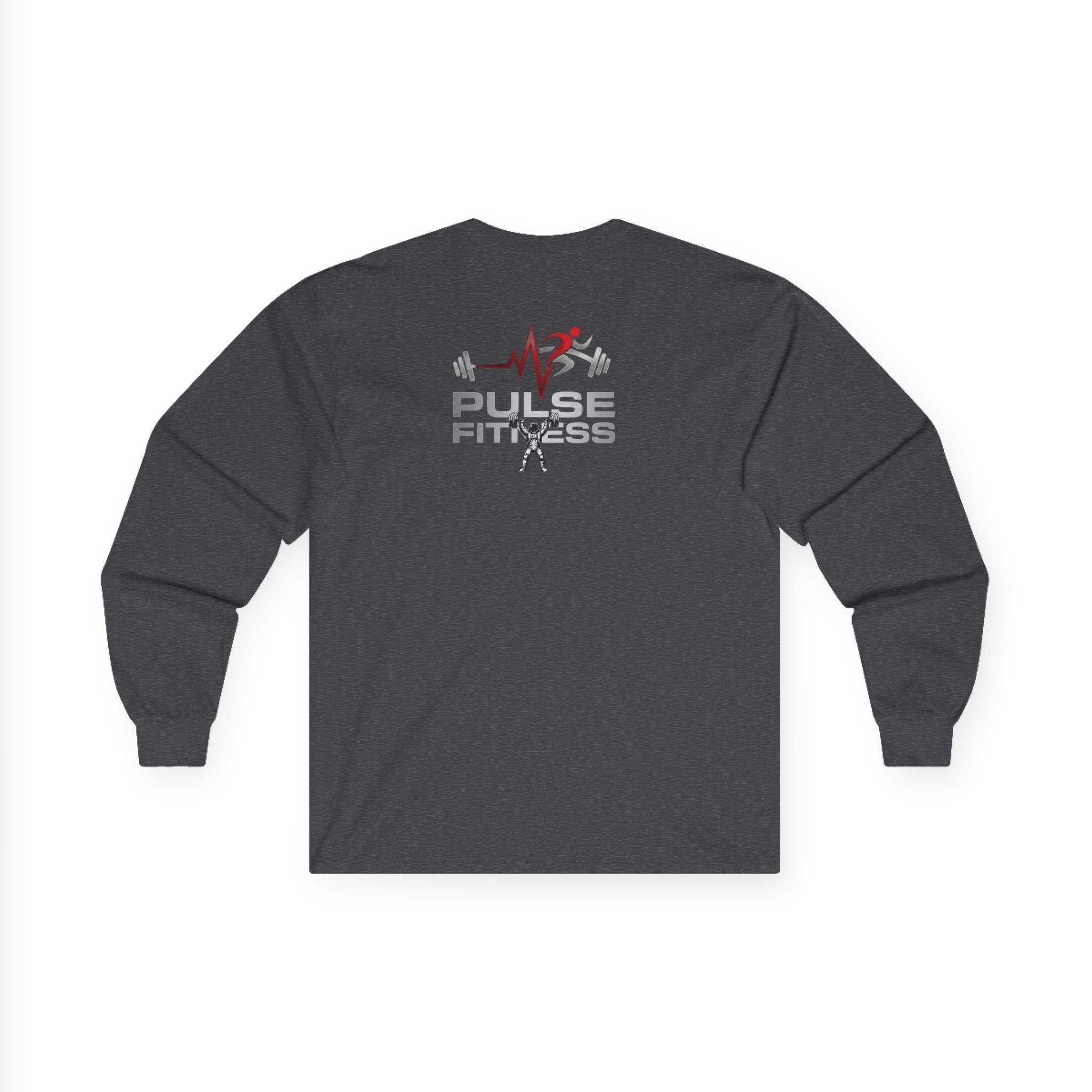 Astronaut Weightlifting Long Sleeve Tee | Pulse Fitness Logo on Back