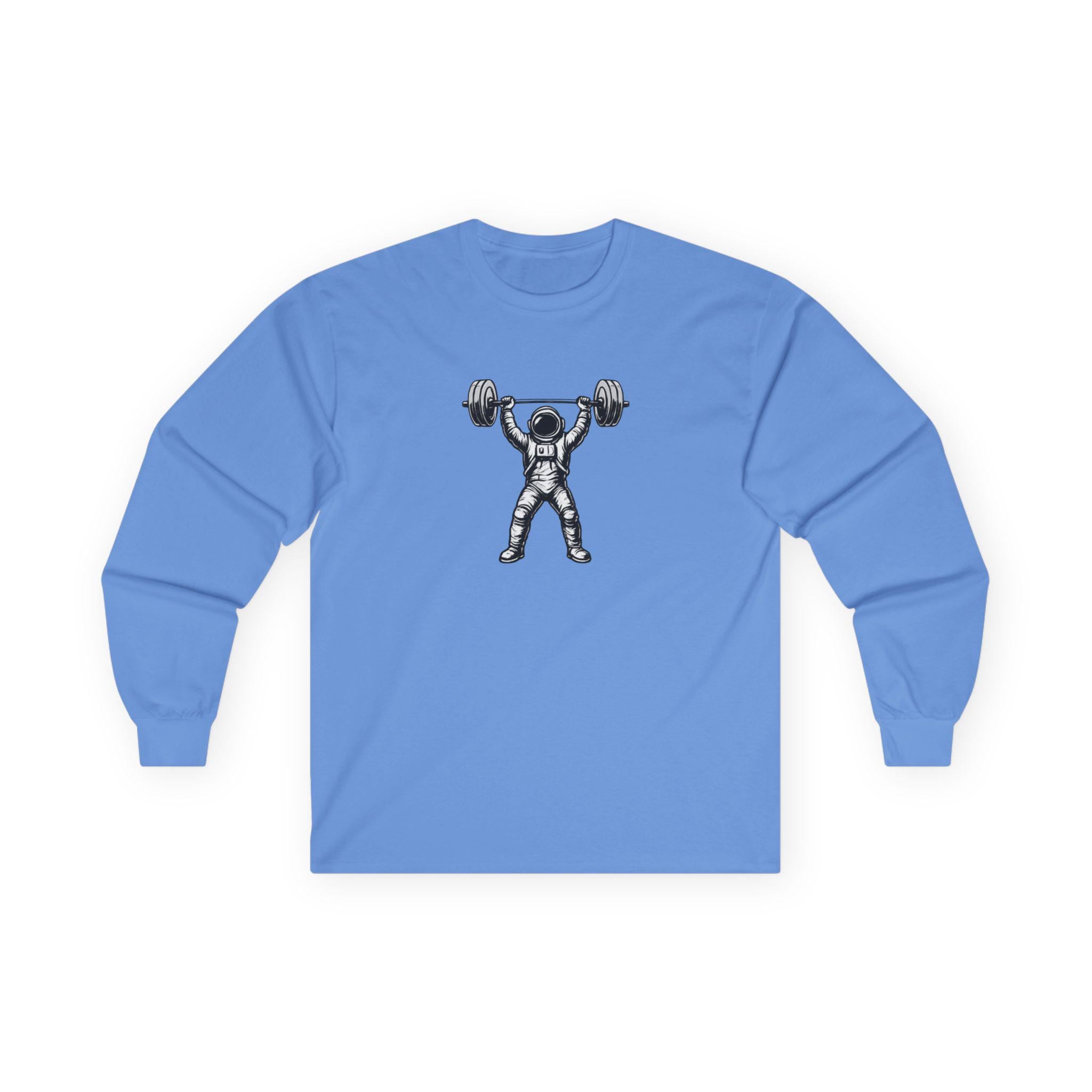 Astronaut Weightlifting Long Sleeve Tee | Pulse Fitness Logo on Back