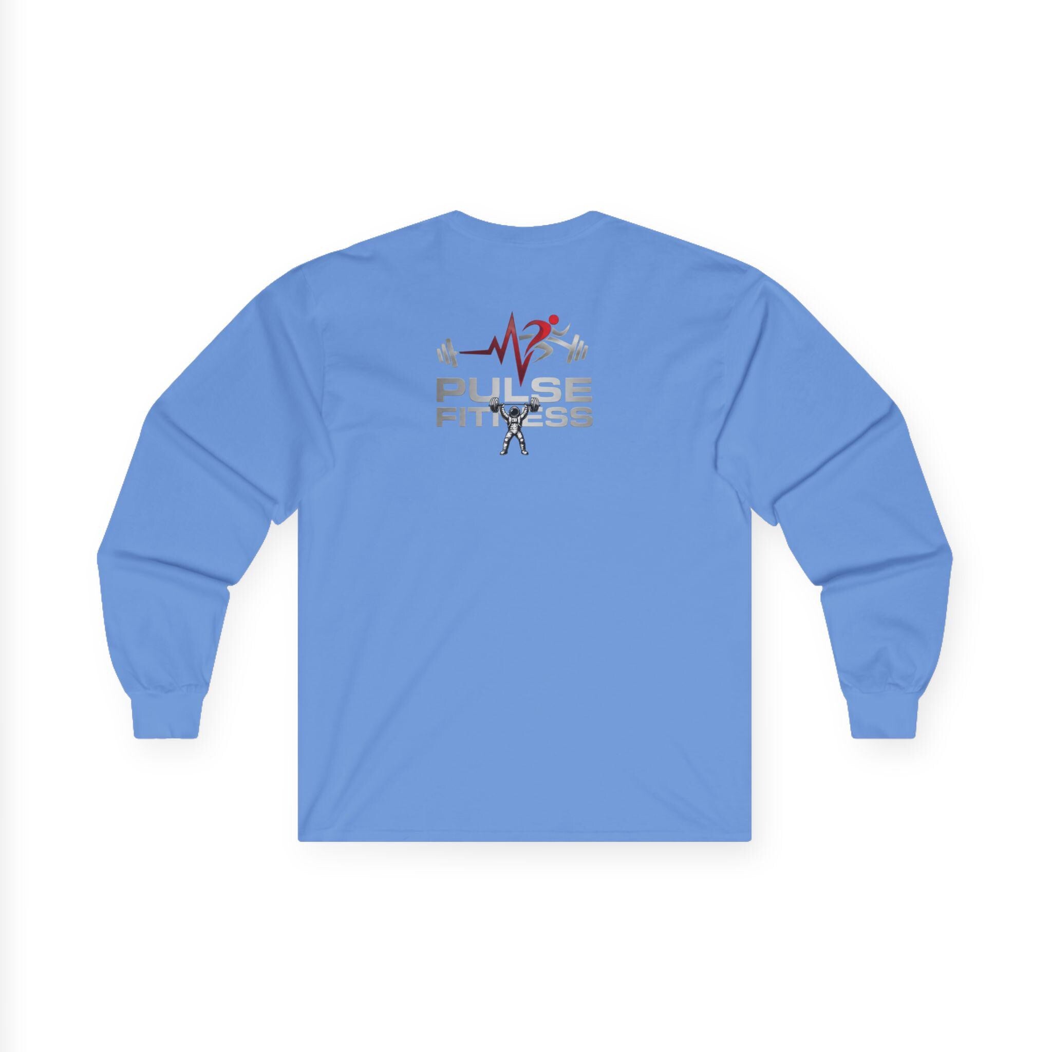 Astronaut Weightlifting Long Sleeve Tee | Pulse Fitness Logo on Back