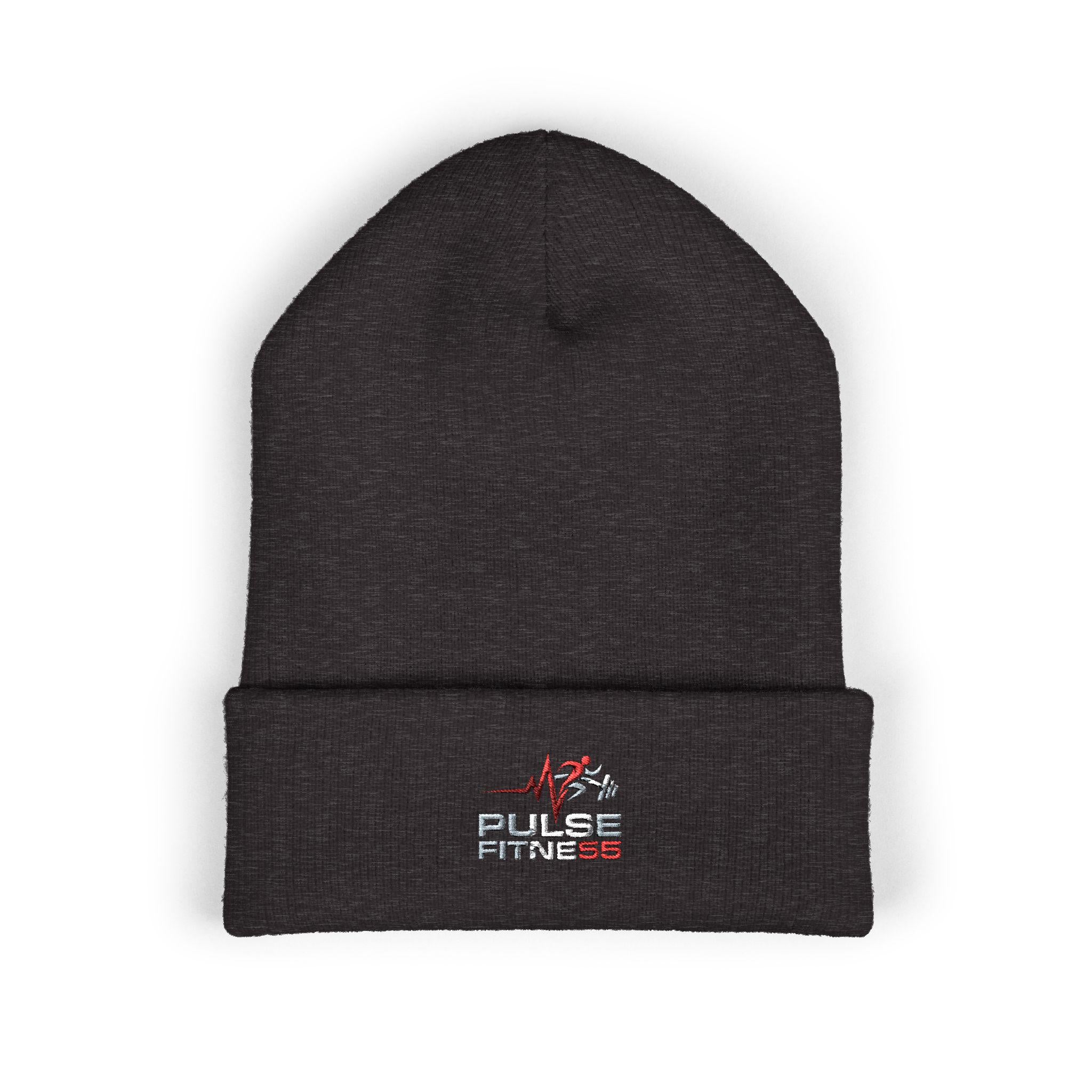 Heartbeat EKG Sketch Embroidery Beanie | Cuffed Knit Hat