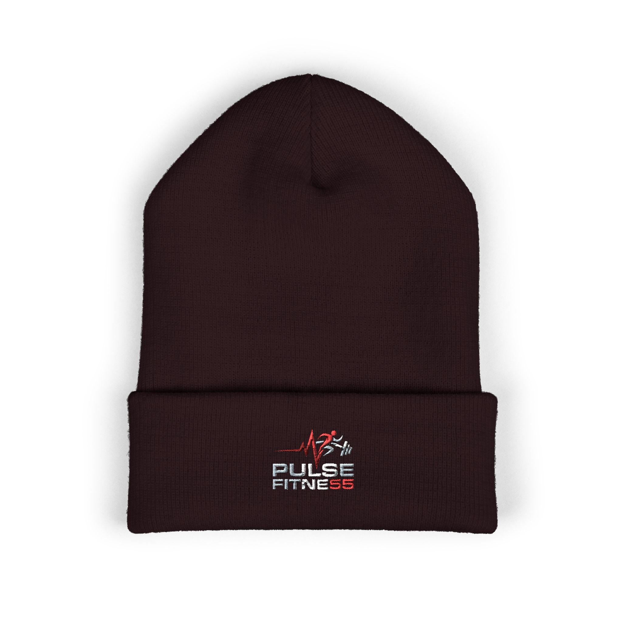 Heartbeat EKG Sketch Embroidery Beanie | Cuffed Knit Hat