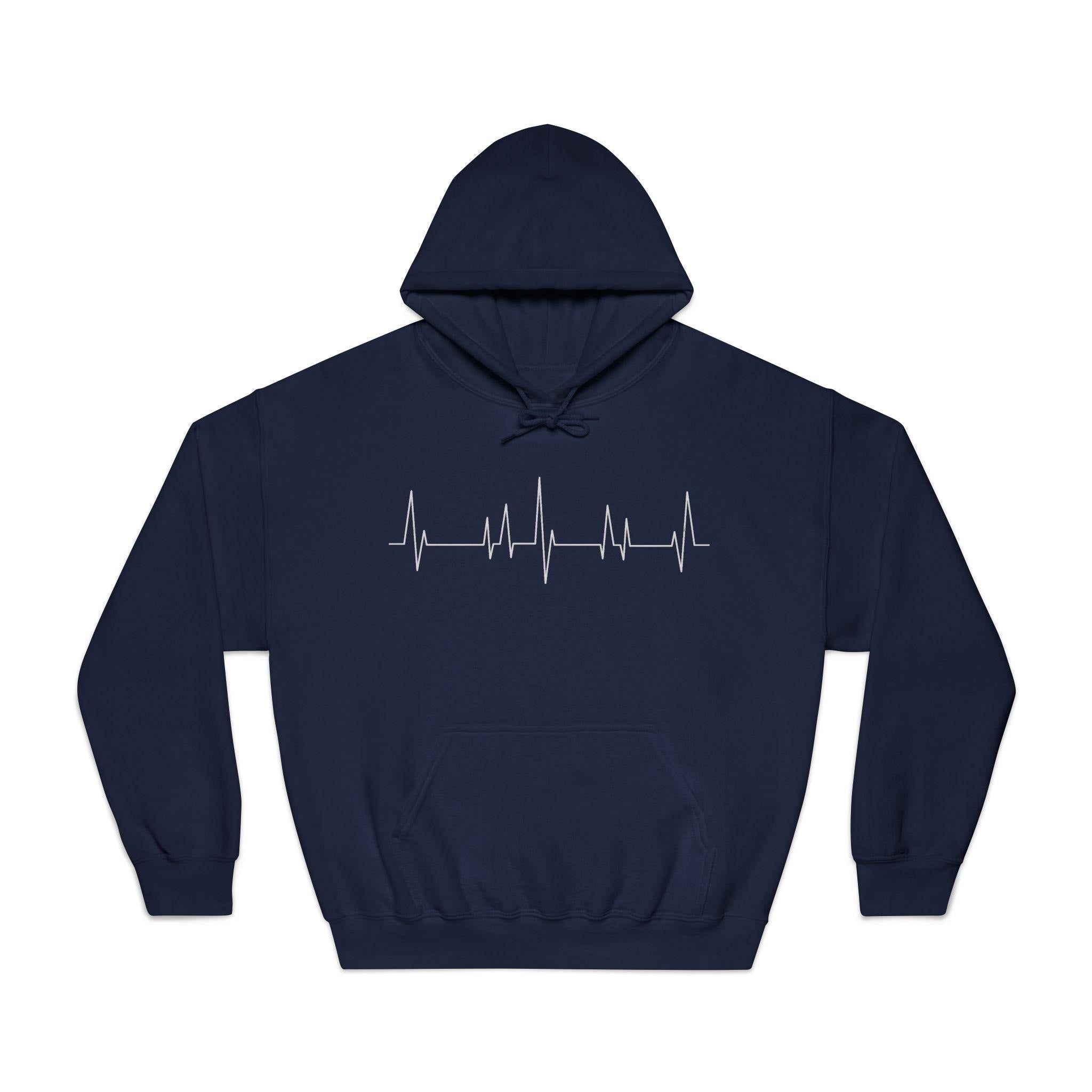 Heartbeat EKG Line Hoodie | Medical ECG Design, Minimal Black Sweatshirt