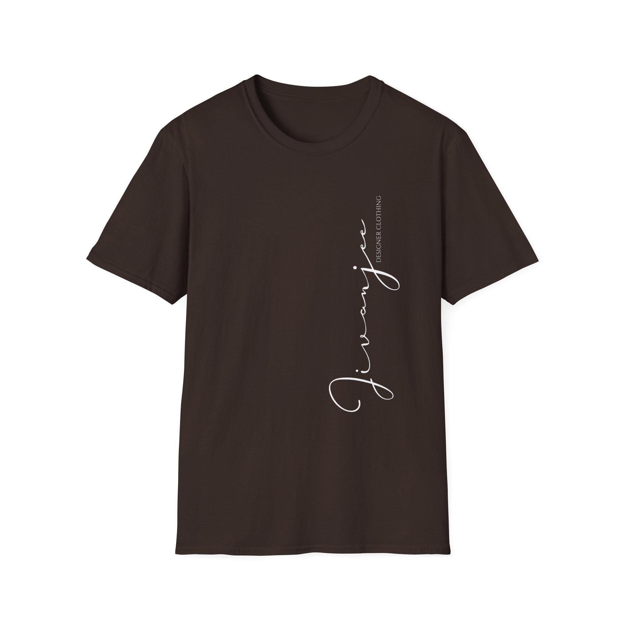 Jivanjee designer Minimal Script Logo T-Shirt | Vertical Signature Side Print