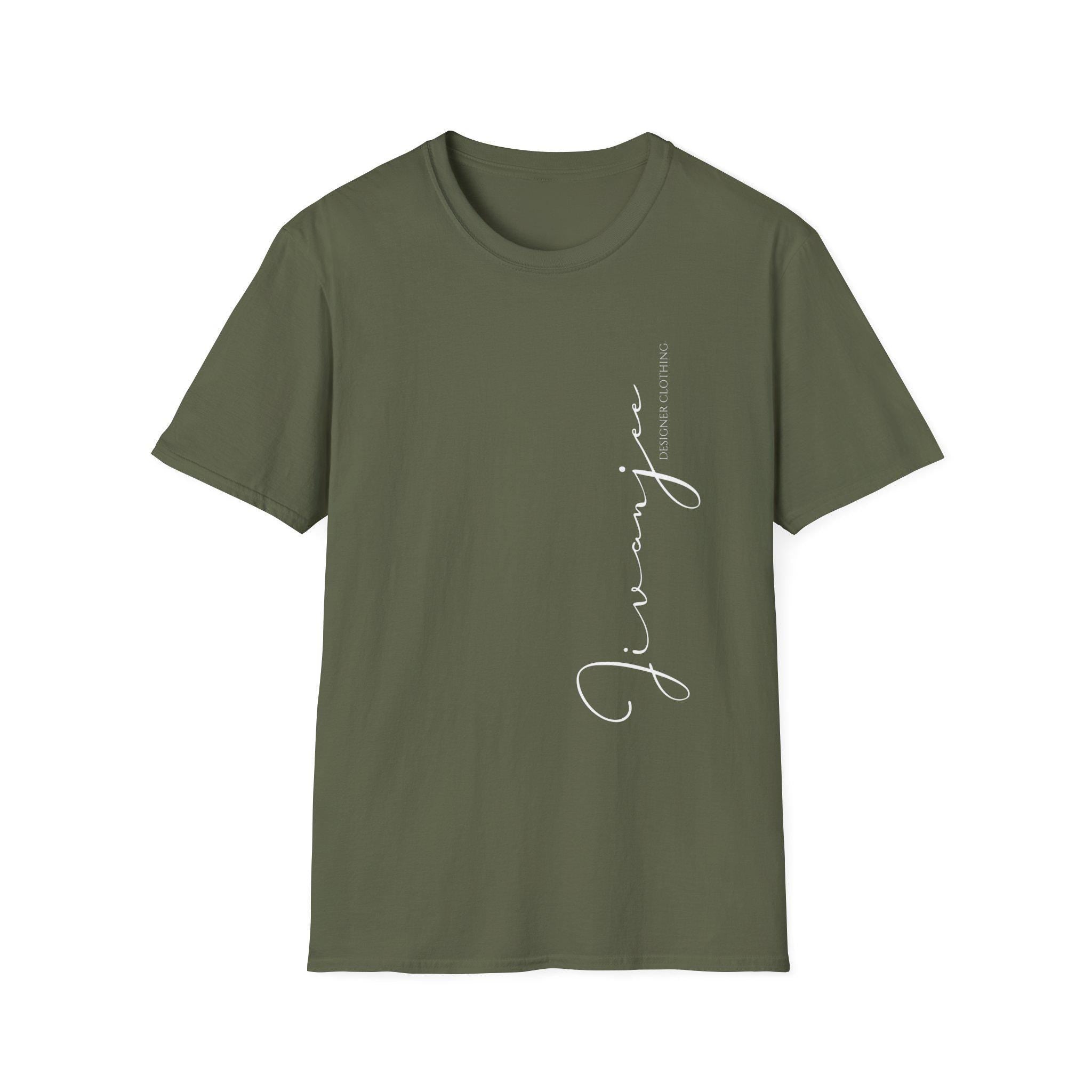 Jivanjee designer Minimal Script Logo T-Shirt | Vertical Signature Side Print