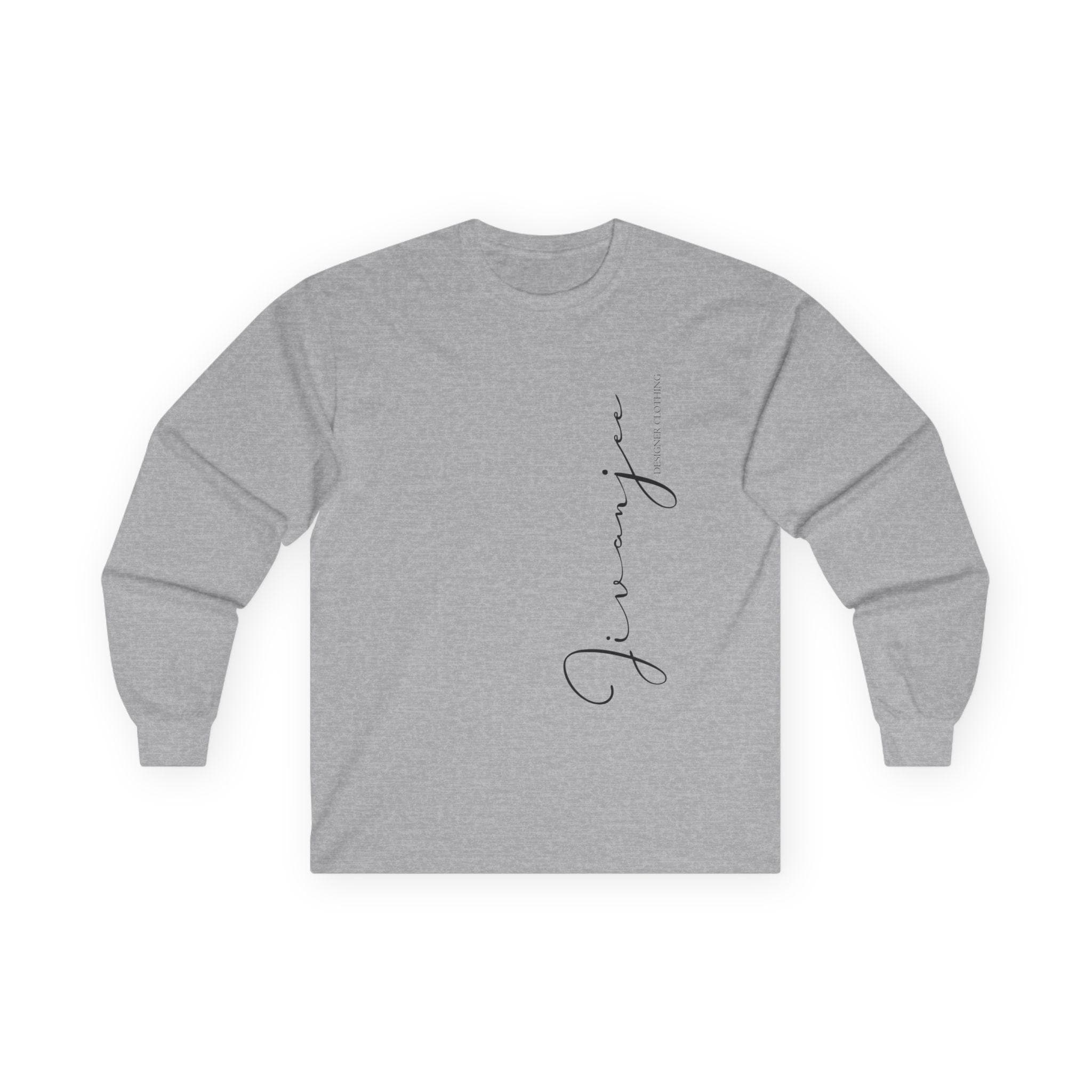 Jivanjee Designer Script Vertical Print Long Sleeve Tee | Minimal Calligraphy