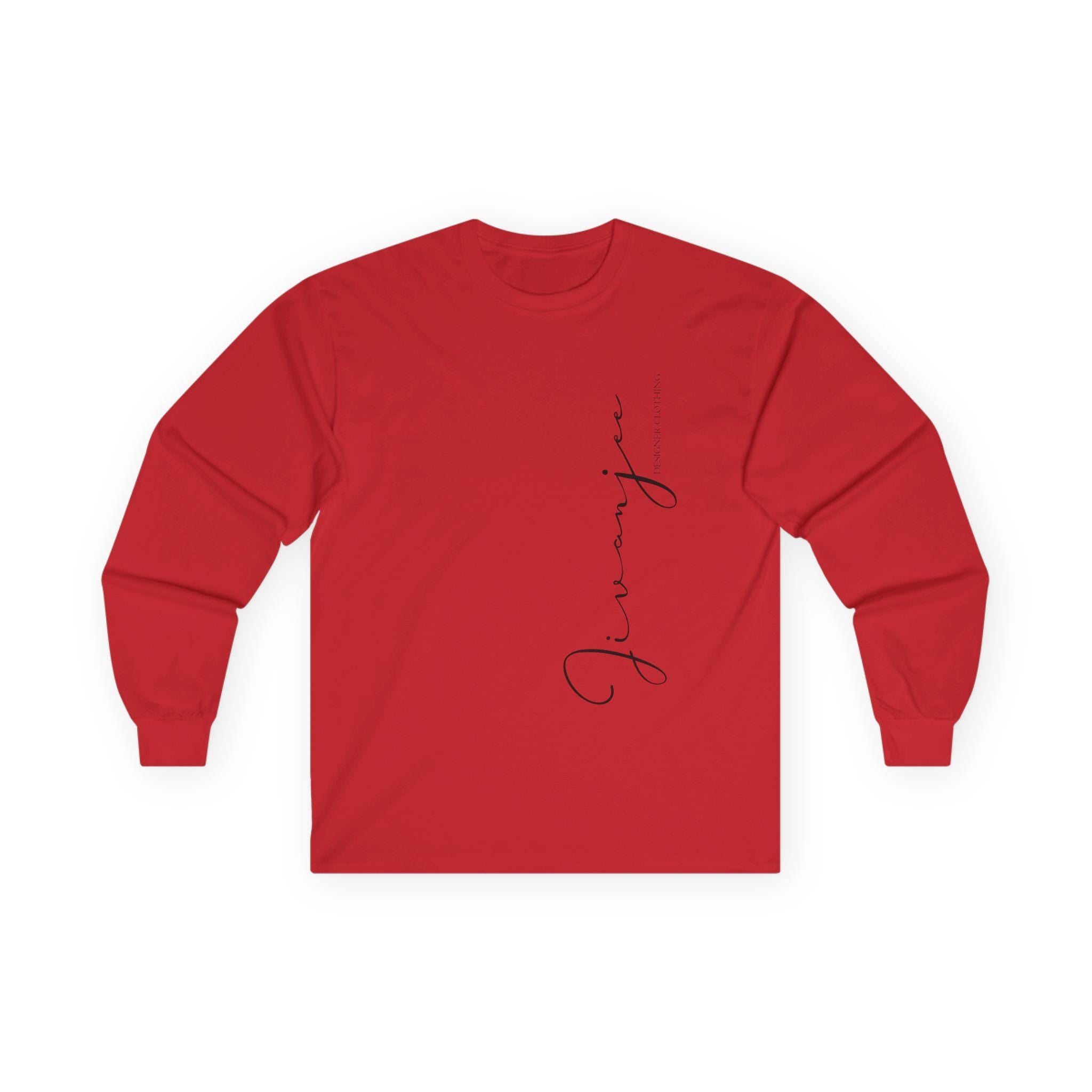 Jivanjee Designer Script Vertical Print Long Sleeve Tee | Minimal Calligraphy