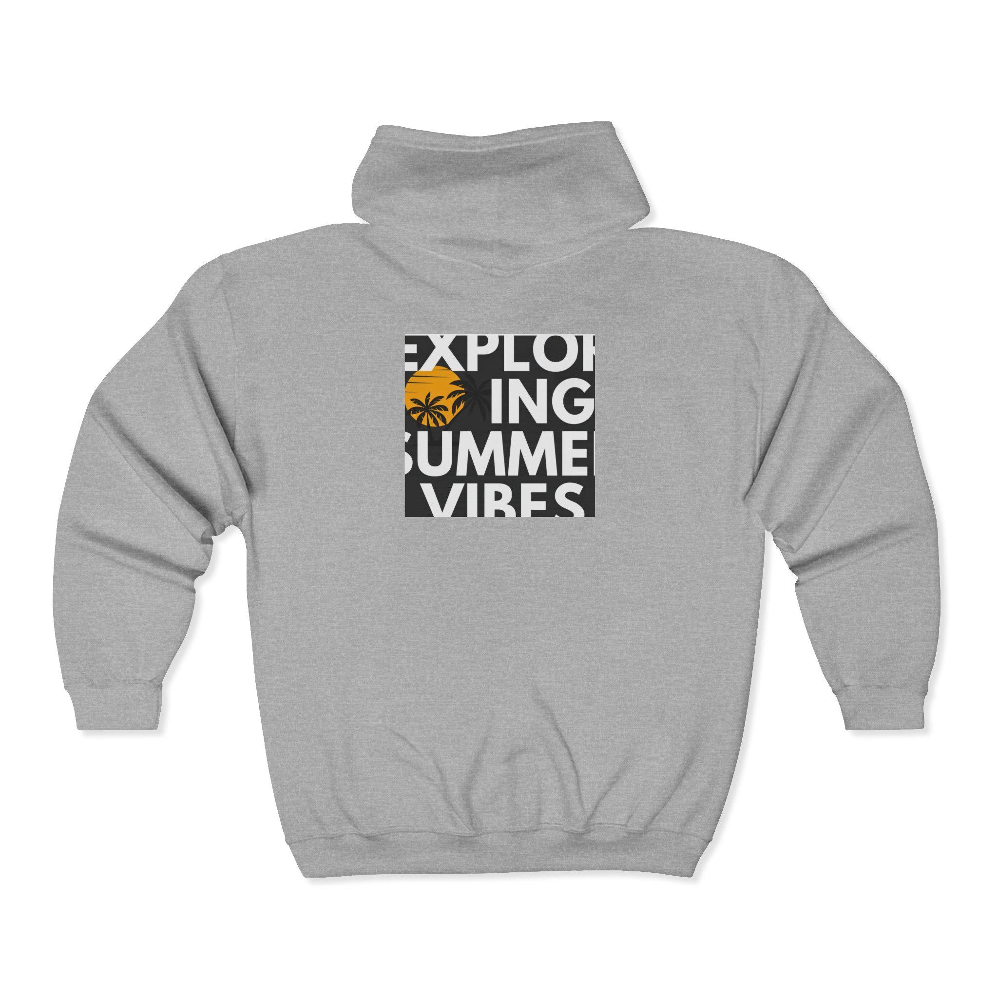 Tropical Sunset Zip Hoodie — "Exploring Summer Vibes" Graphic