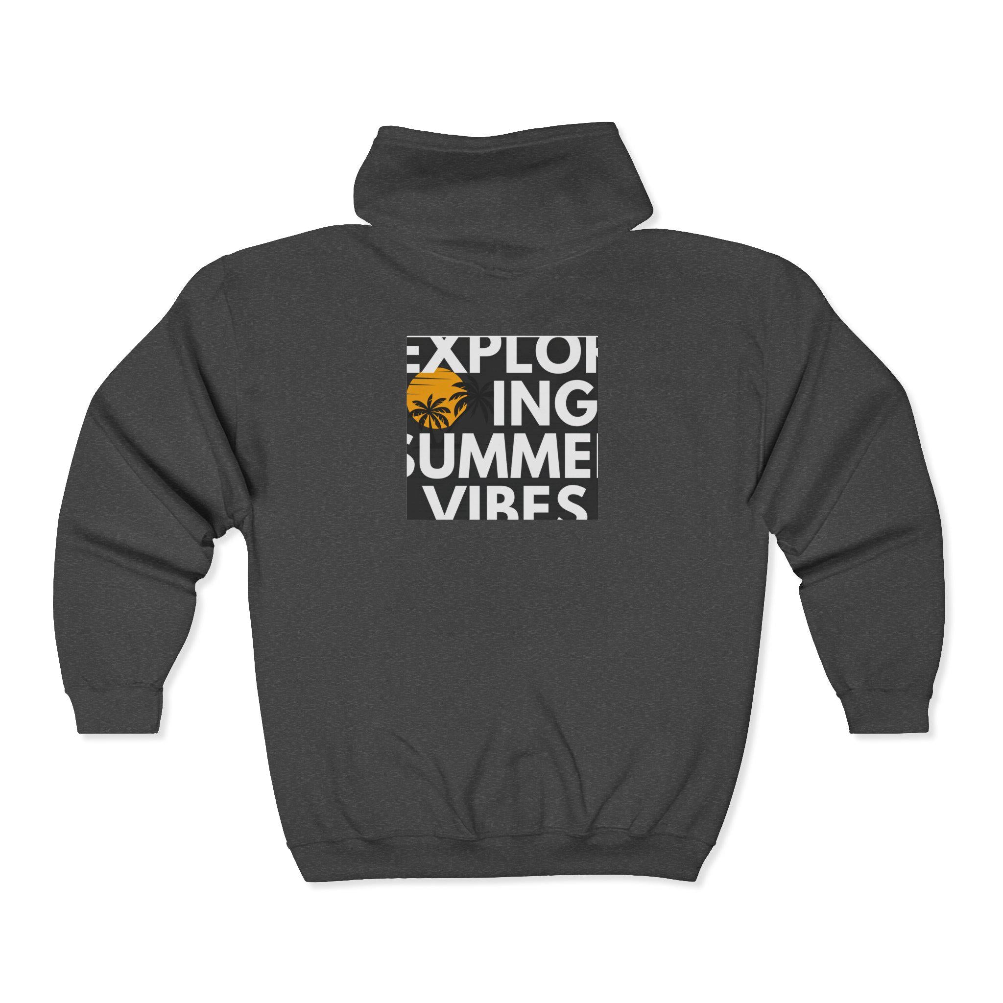 Tropical Sunset Zip Hoodie — "Exploring Summer Vibes" Graphic