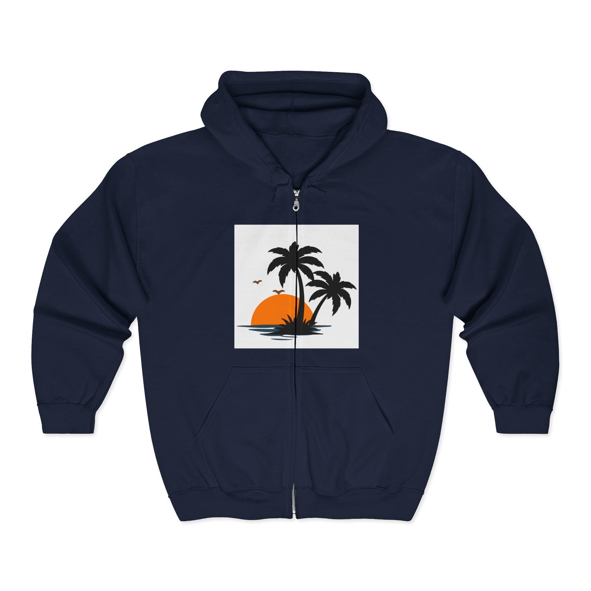 Tropical Sunset Zip Hoodie — "Exploring Summer Vibes" Graphic