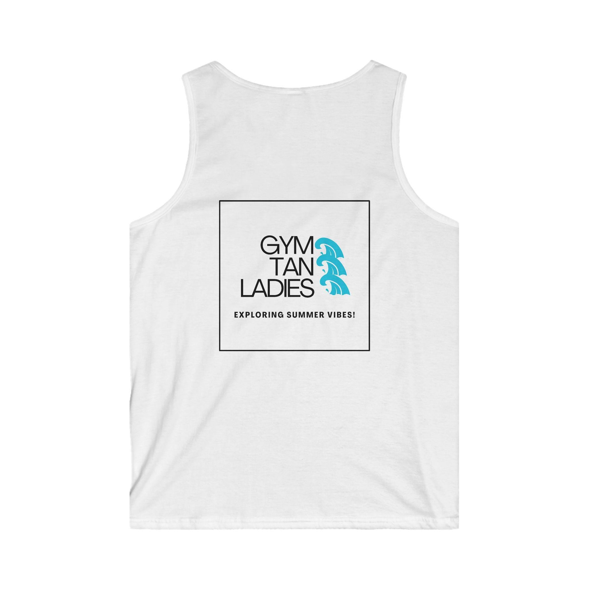 Mens Gym Tan Tank Top — "Exploring Summer Vibes" Beach Workout Tank