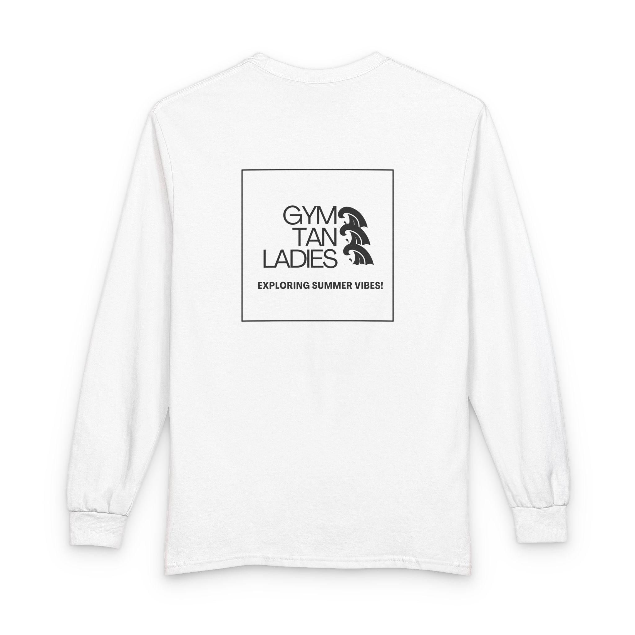 Mens Gym Tan Long Sleeve Tee — "Exploring Summer Vibes" Graphic