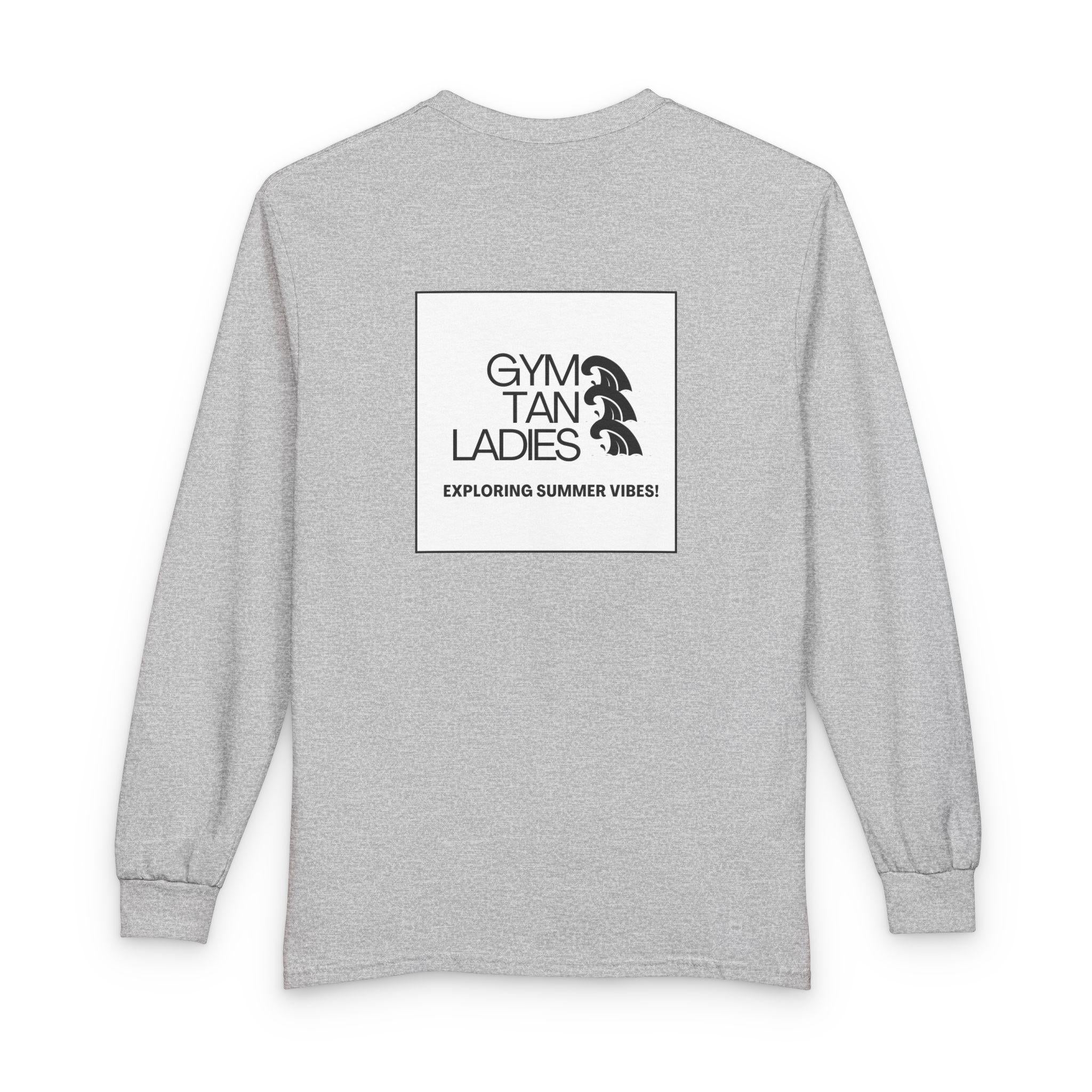 Mens Gym Tan Long Sleeve Tee — "Exploring Summer Vibes" Graphic