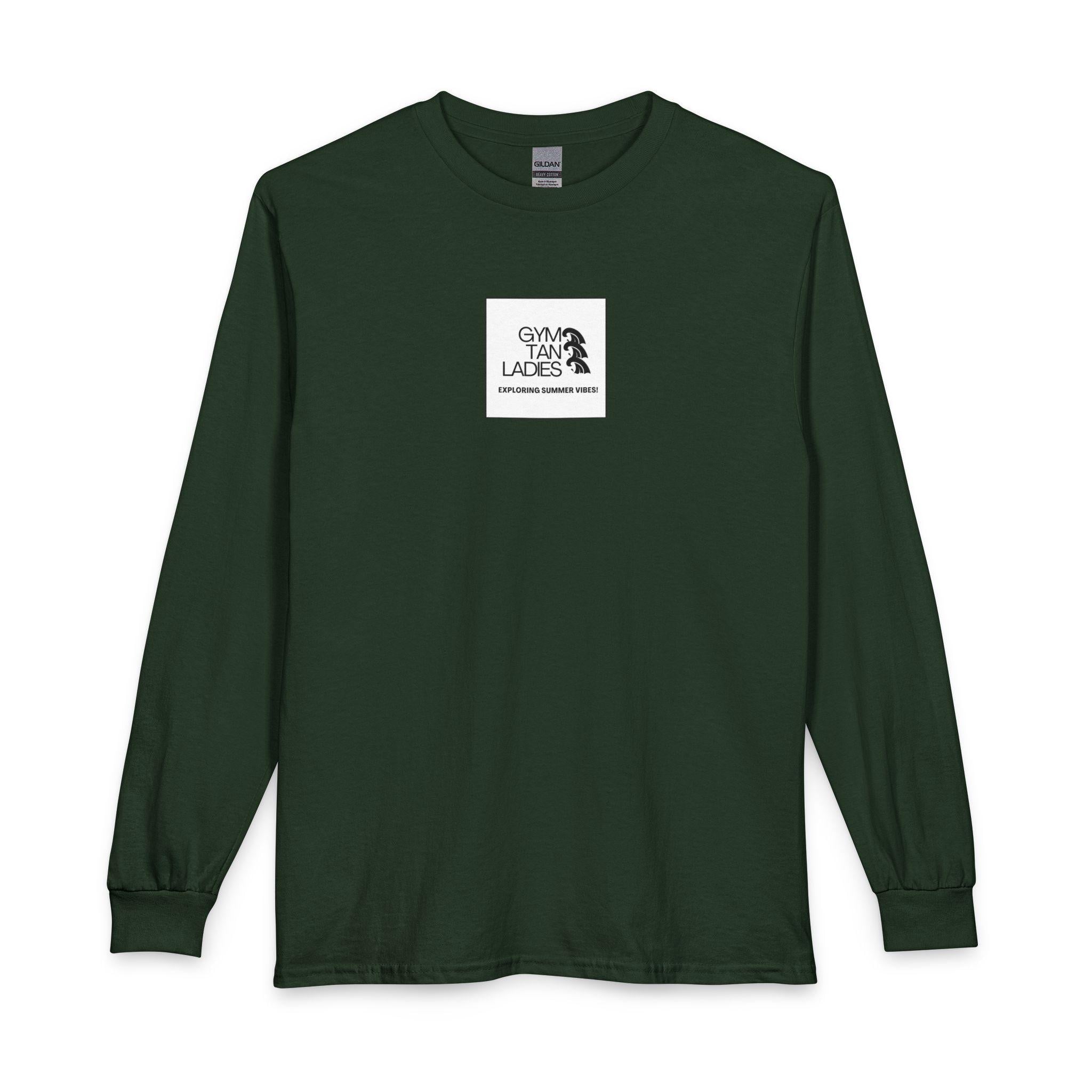 Mens Gym Tan Long Sleeve Tee — "Exploring Summer Vibes" Graphic